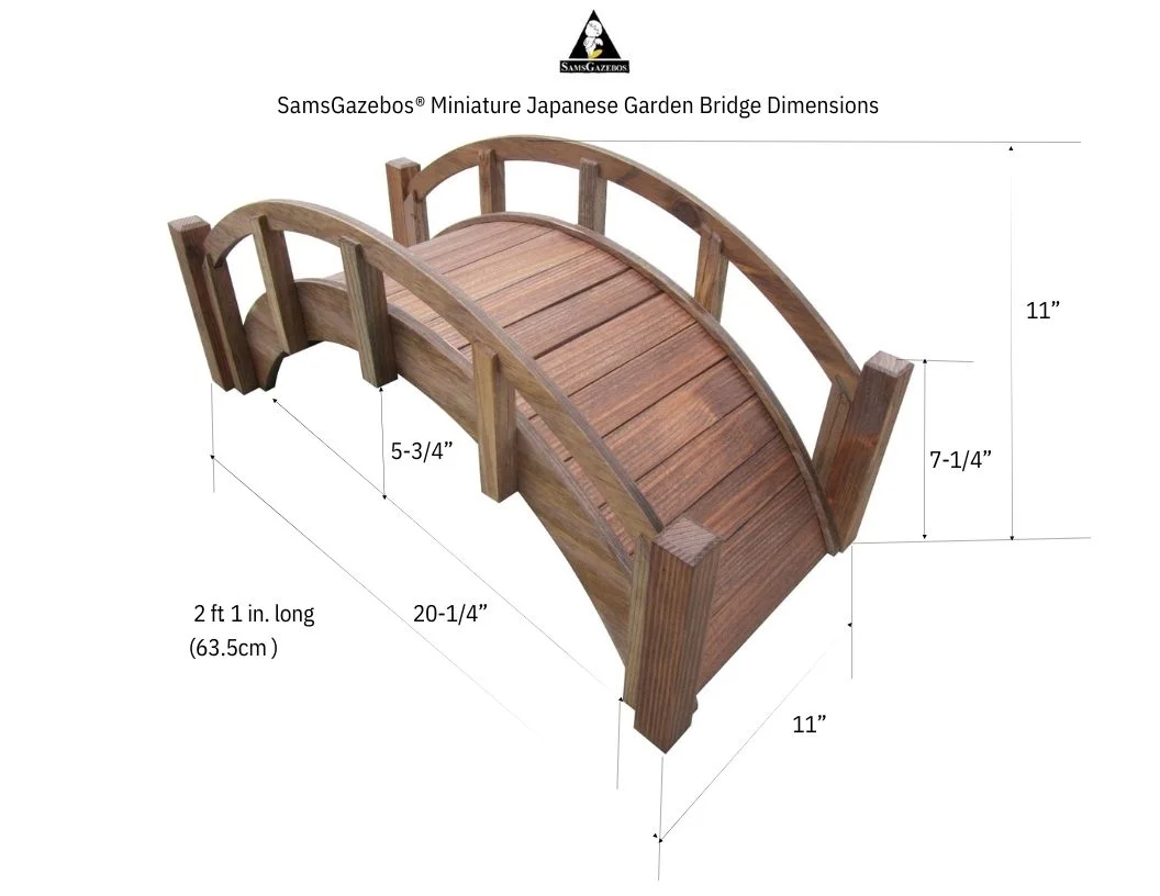 Samsgazebos Miniature Japanese Wood Garden Bridge, 25 - Inch, Brown, Treated