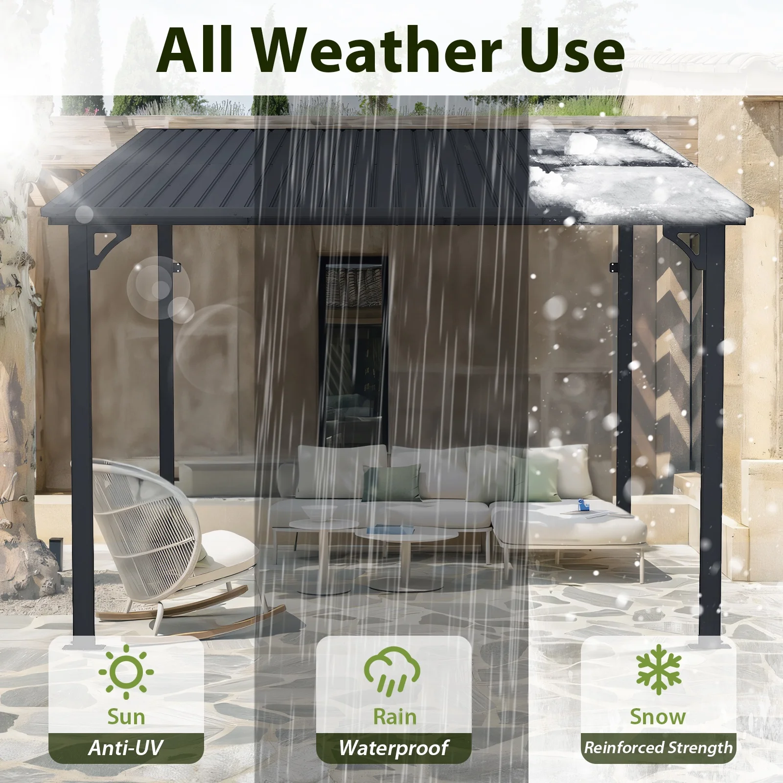 8' x 10' Outdoor Lean to Gazebo, Hardtop Wall Mounted Gazebo with Sloping Roof, Awnings for Patio with All-Iron Frame, Pergolas for Patio, Backyard, Deck(8' x 10') - Image 10