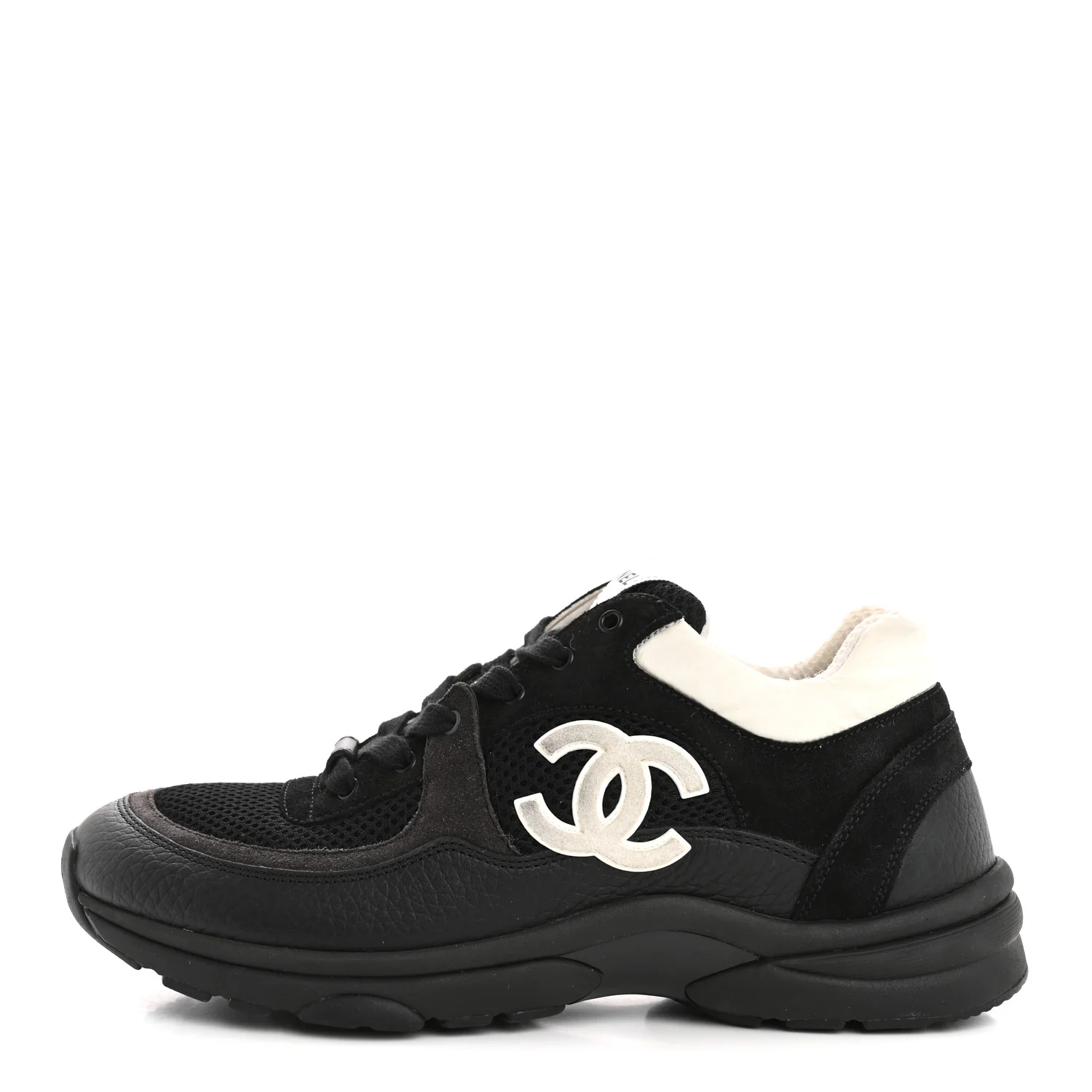 Mesh Suede Grained Calfskin Womens CC Sneakers 39.5 Black White