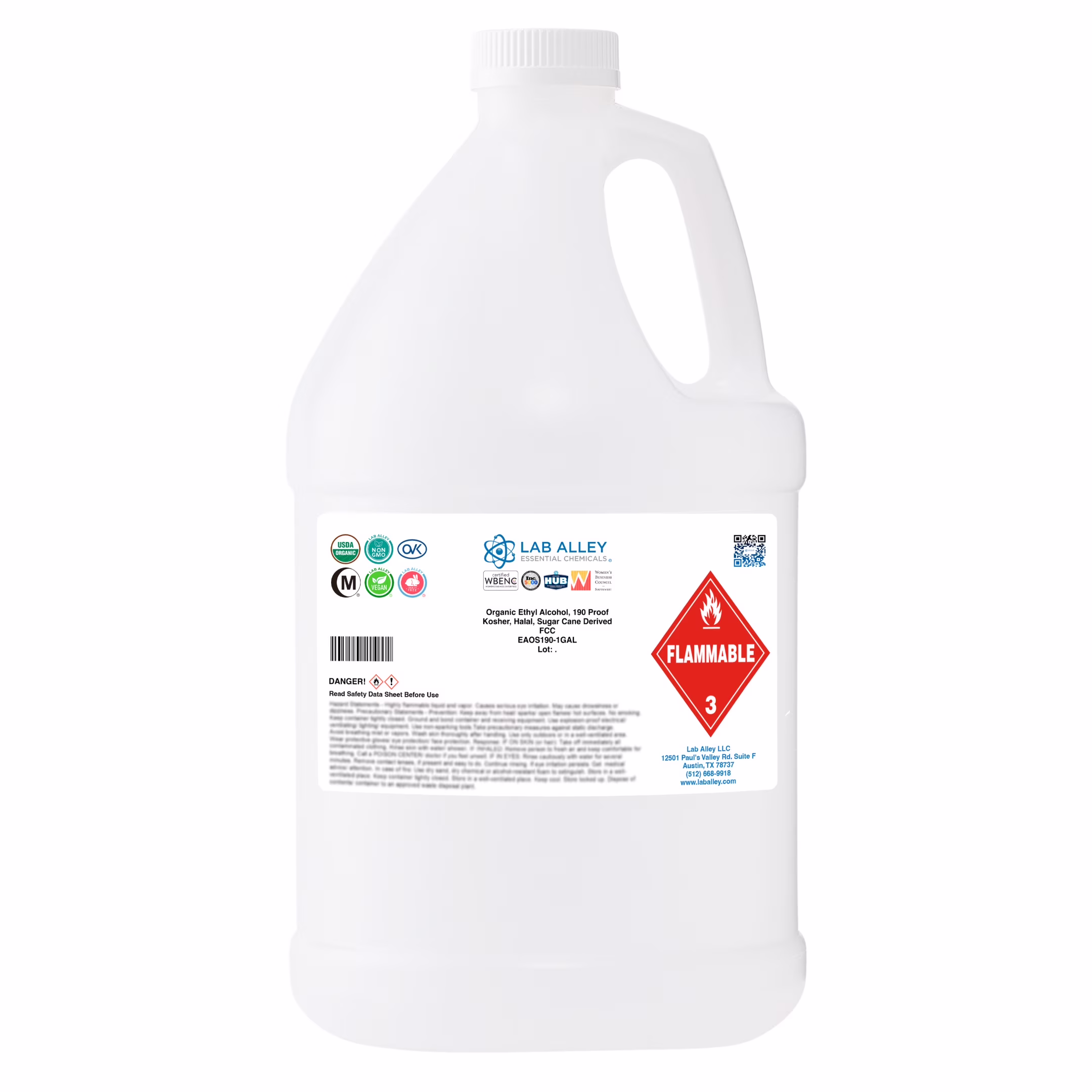 Ethanol 190 Proof (95%) Organic/Vegan Sugar Cane Alcohol, FCC Food Grade 1GAL(1 gal)