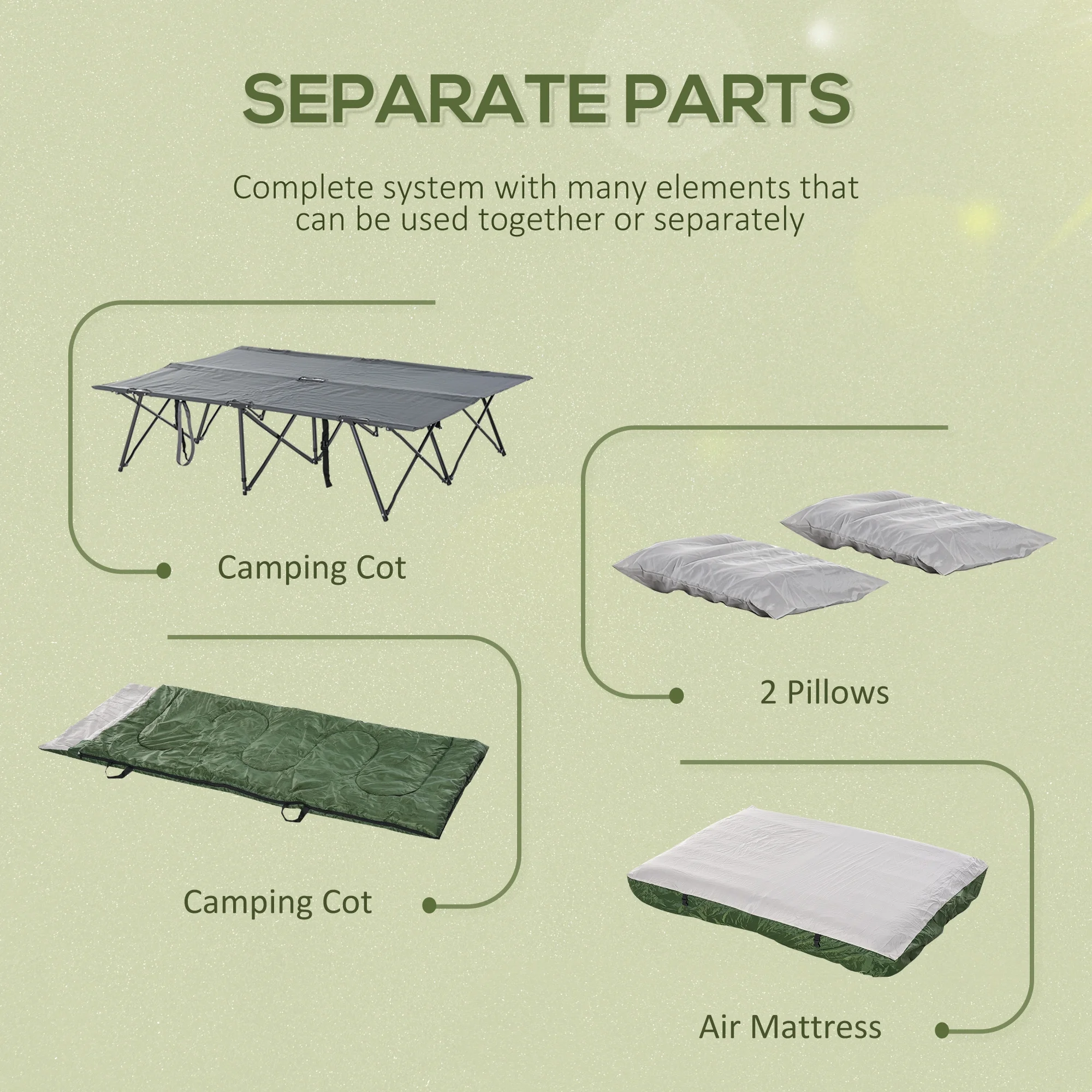 2-Person Folding Camping Cot Portable Outdoor Bed Set with Sleeping Bag, Inflatable Air Mattress, Comfort Pillows and Carry Bag, Soft and Comfortable for Outdoor Travel Camp Beach Vacation - Image 5