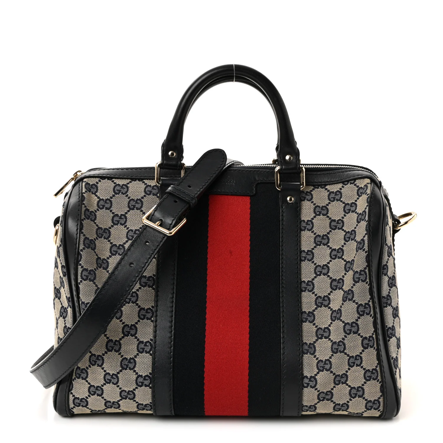 Monogram Selleria Calfskin Vintage Web Medium Boston Beige Blue