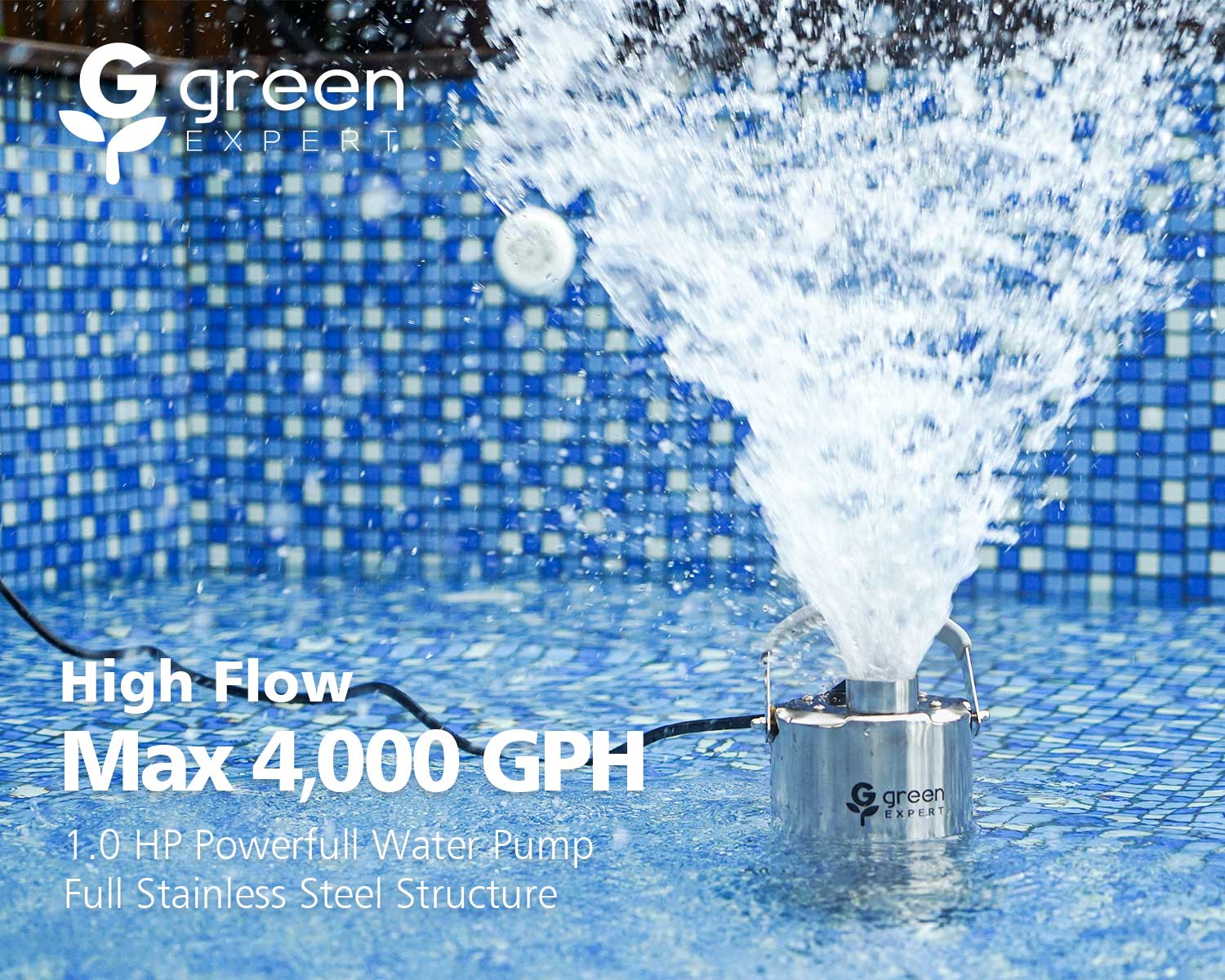 Green Expert 1HP Submersible Sump Pump Full 304 Stainless Steel 4000GPH High Flow Versatile for Fast Water Removal in Pool Basement Sewage Pit Garden Pond Hot Tub Rain Barrel Tankless Heater Flush