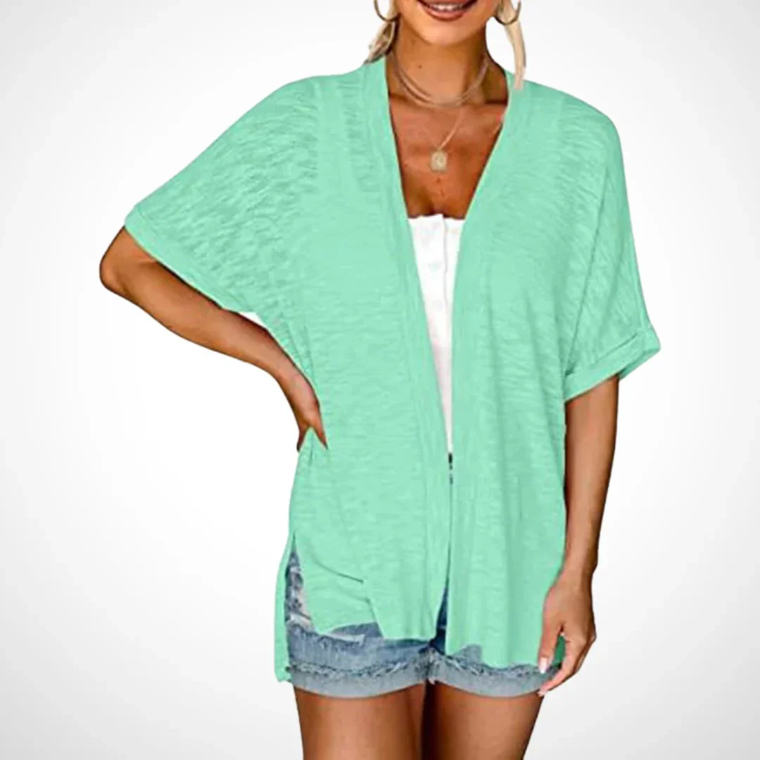 Cardigan élégant à manches courtes et ouverture avant