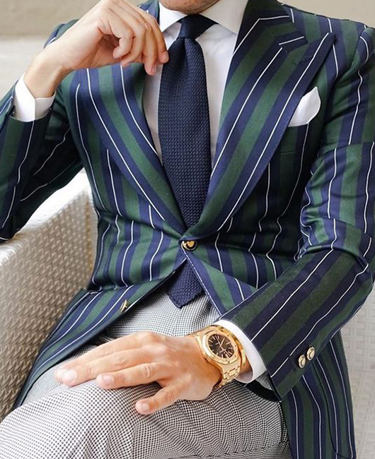 Blazer élégant à rayures colorblock, col à revers et poches