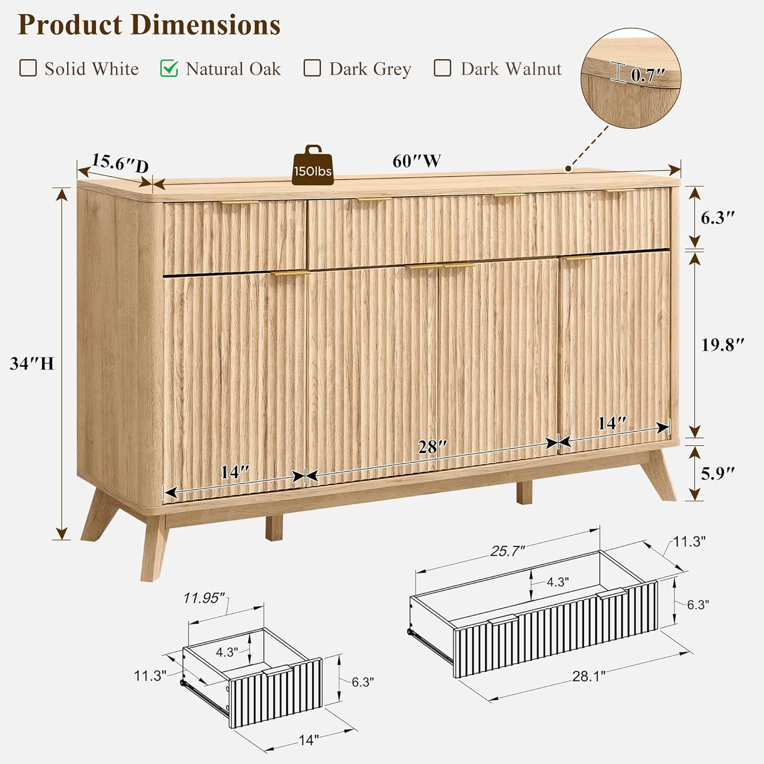 T4TREAM Large Buffet Sideboard Cabinet with Storages, 60
