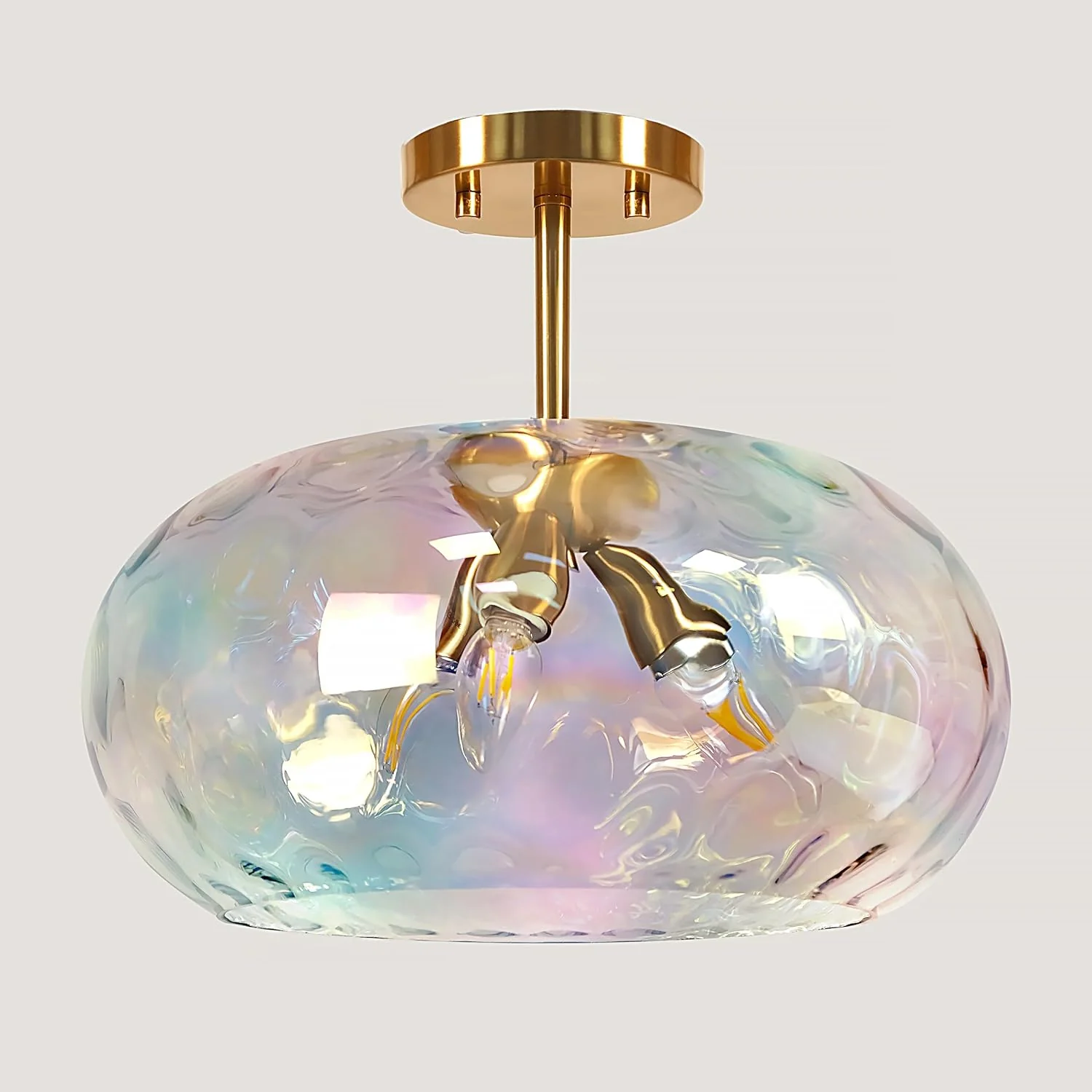 Brushed Brass Gold Semi Flush Mount Ceiling Fixture with 14