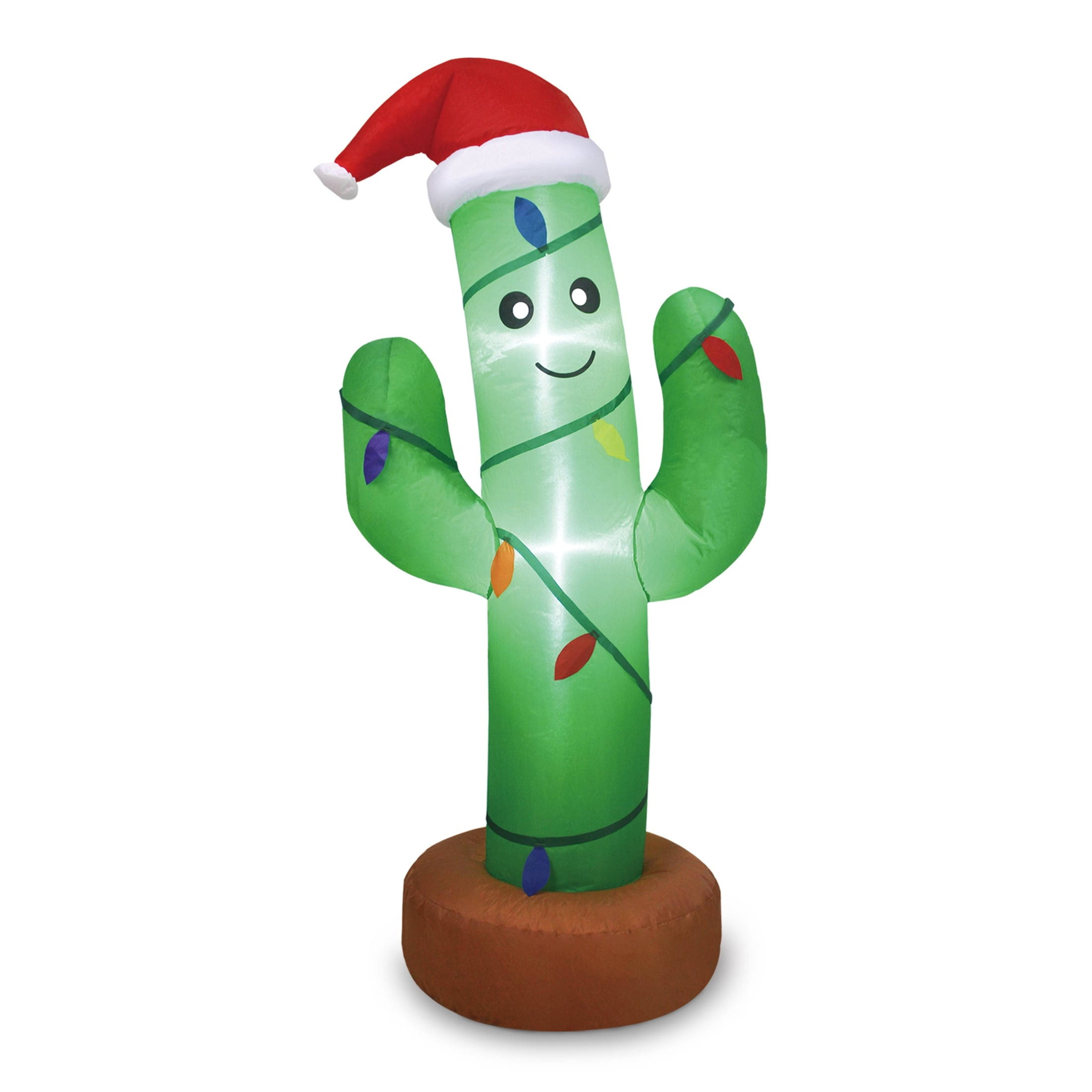 Christmas Green Cactus Inflatable with Fabric C9 Bulbs, 4ft, by Holida