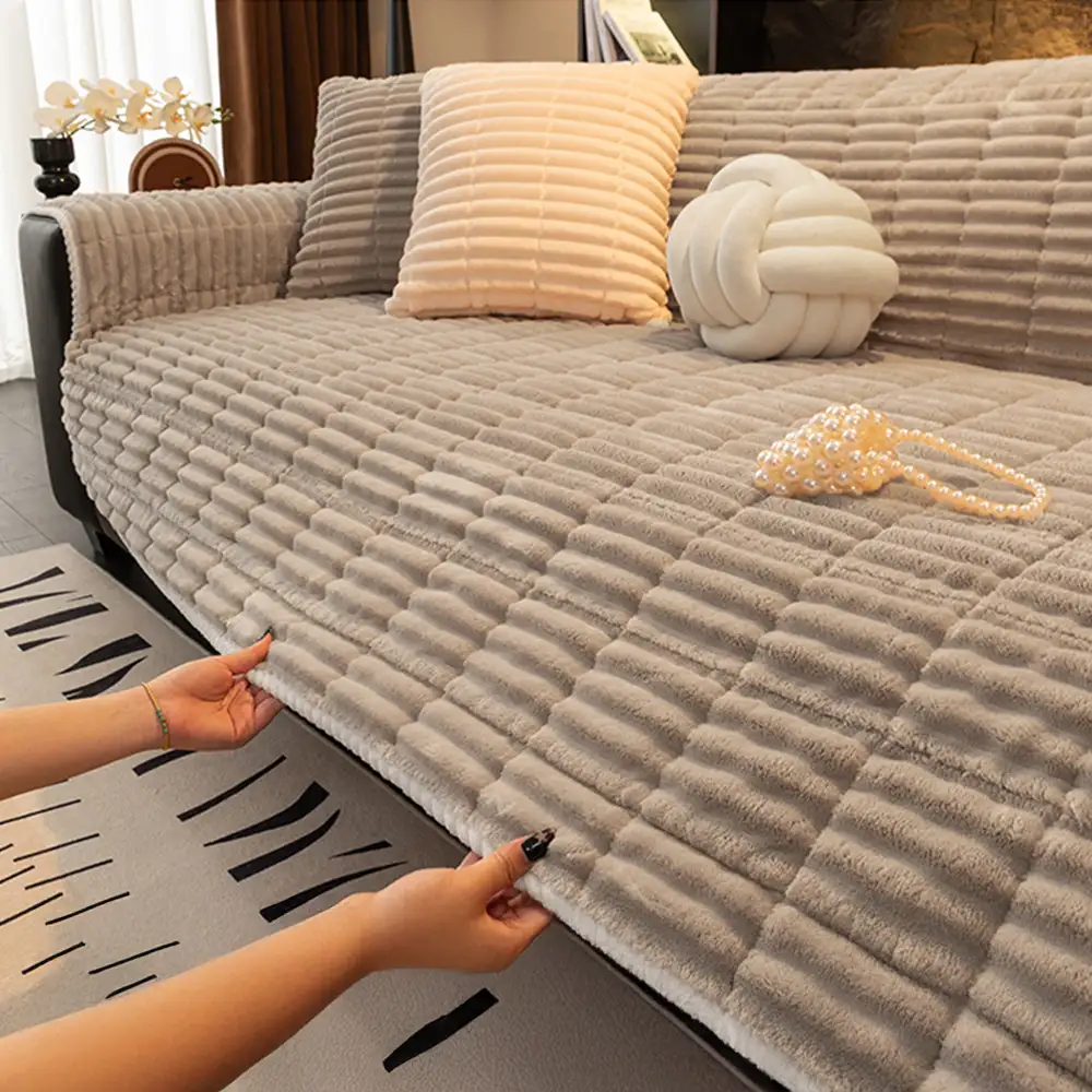 One-Piece Cozy Flannel Sofa Protection Non-Slip Waterproof Sectional Couch Cover