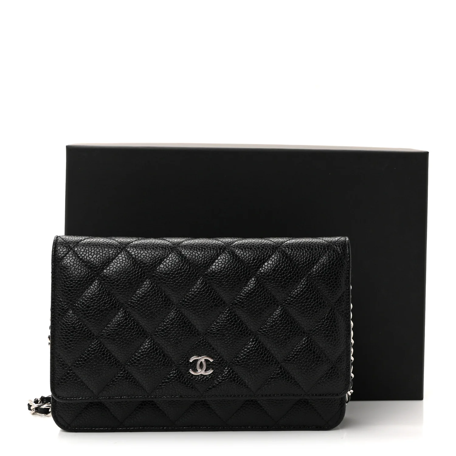 Caviar Quilted Wallet on Chain WOC Black