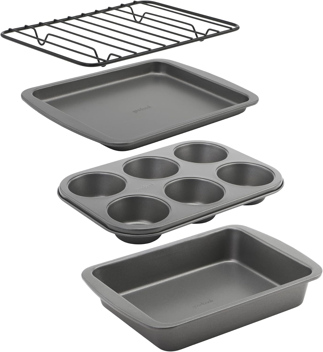 GoodCook Everyday 7-Piece Non-Stick Bakeware Set – 2 Cookie Sheet Pans, Round Cake Pan, Loaf Pan, Pizza Pan, Bake & Roast Pan, 12-Cup Muffin Pan - Baking Supplies, Baking Pans Set