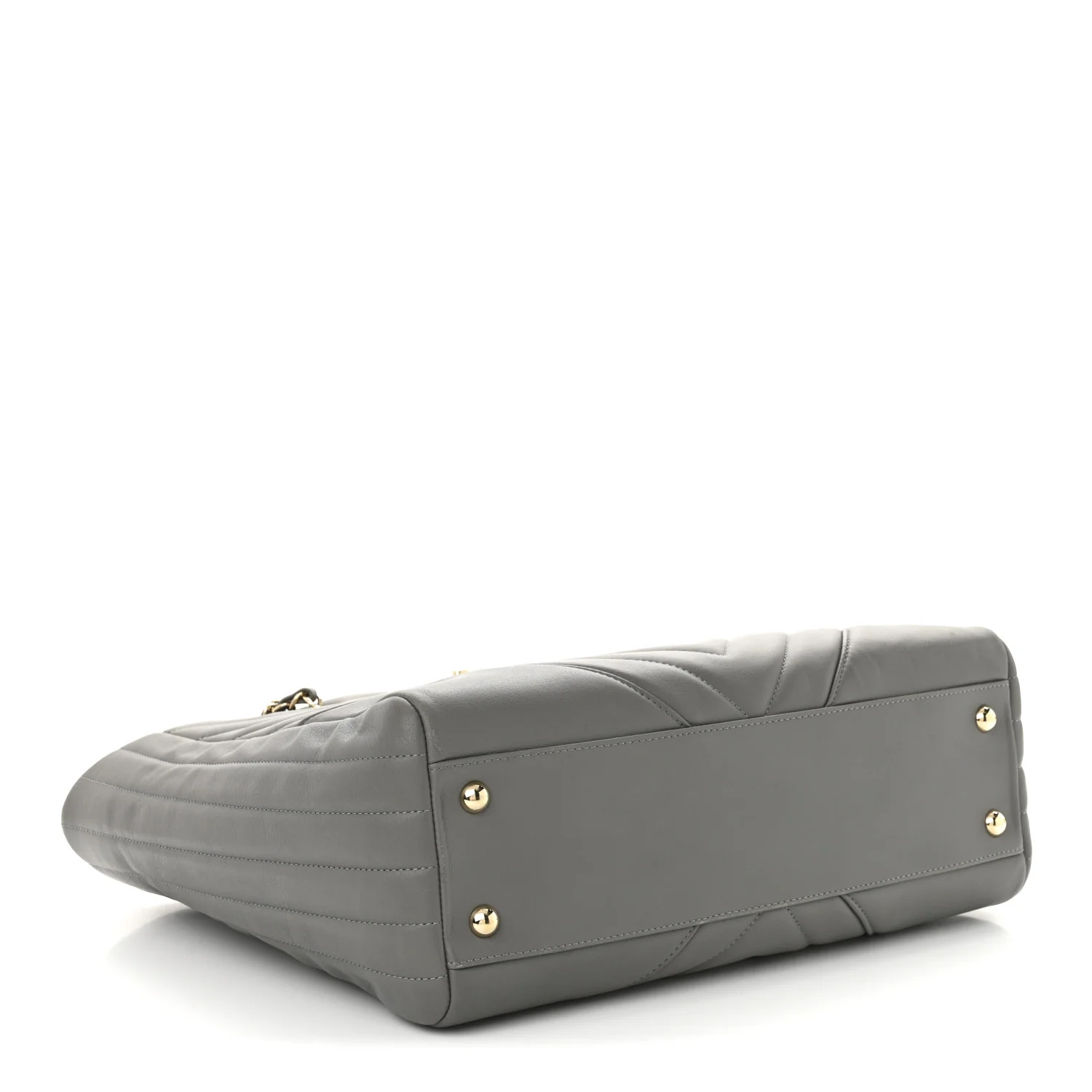 Calfskin Chevron Quilted Statement Shopping Tote Grey
