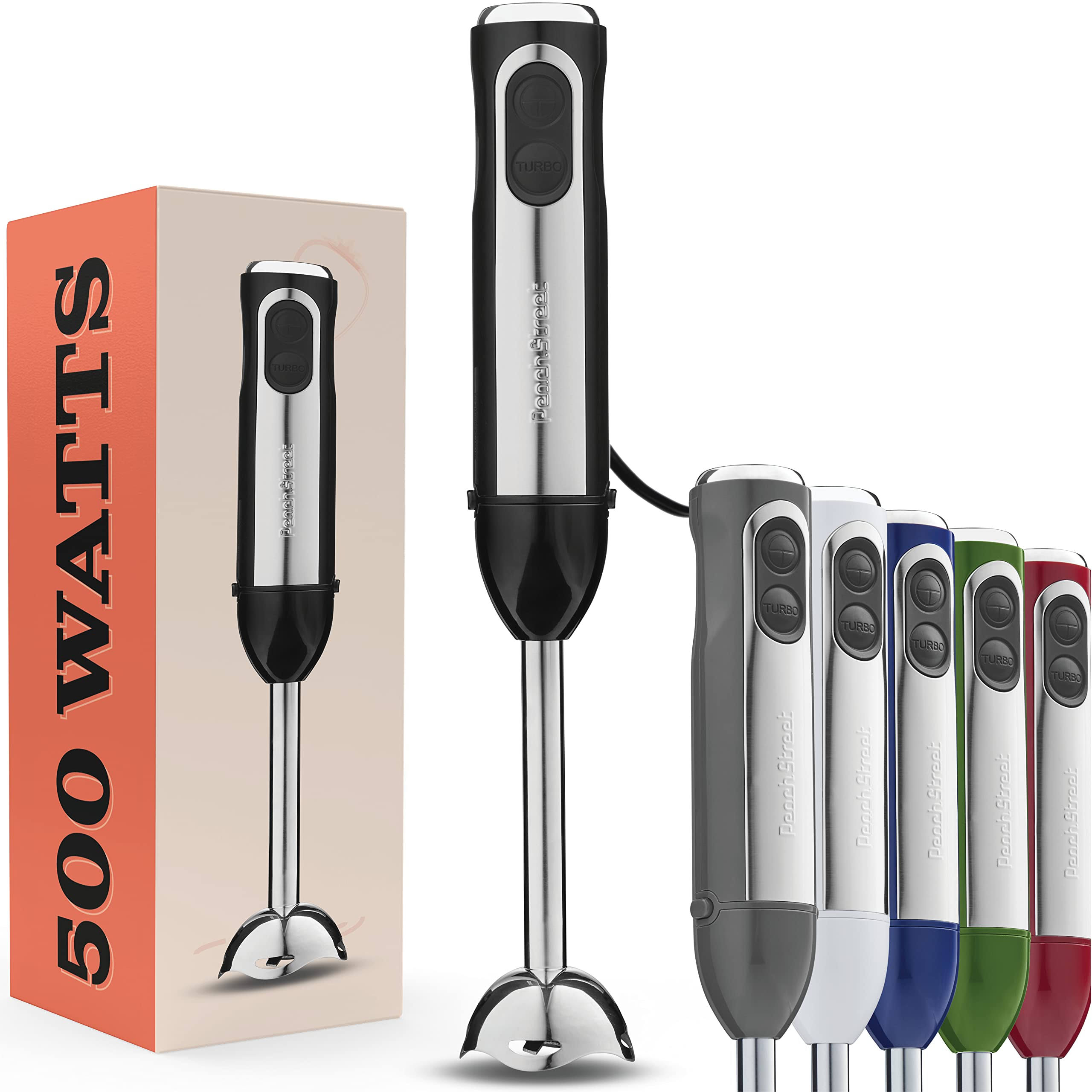 Powerful Immersion Blender, Electric Hand Blender 500 Watt with Turbo Mode, Detachable Base. Handheld Kitchen Gadget Blender Stick for Soup,