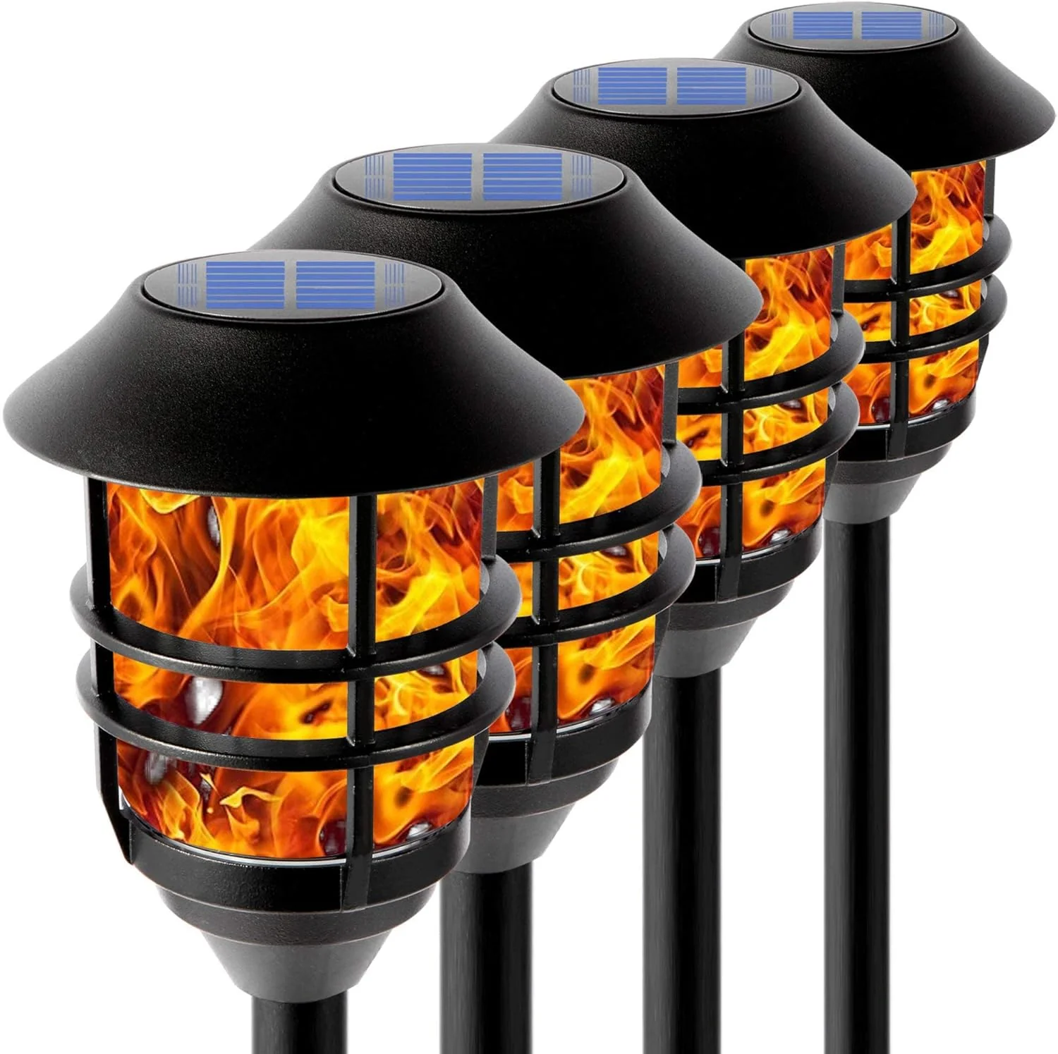 Solar Outdoor Lights, Waterproof Pathway Torches, LED Metal Landscape Path Lights for Garden Patio Balcony & Pool (Pack of 4)