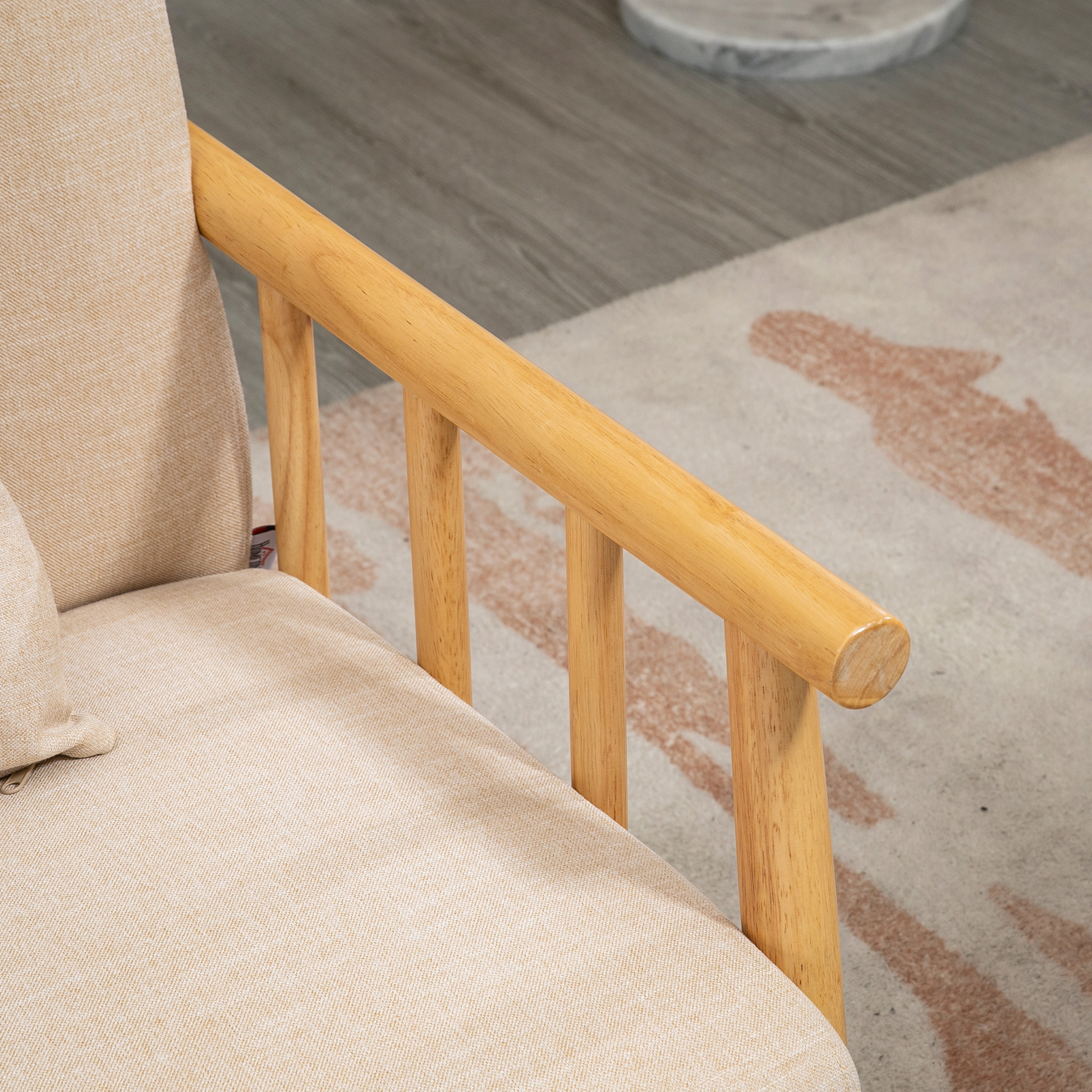 HOMCOM 2-Zitsbank, Stoffen Bekleding in Linnenlook, Compact, Tot 200 kg, Houten Frame, 123L x 69B x 74H cm, Beige