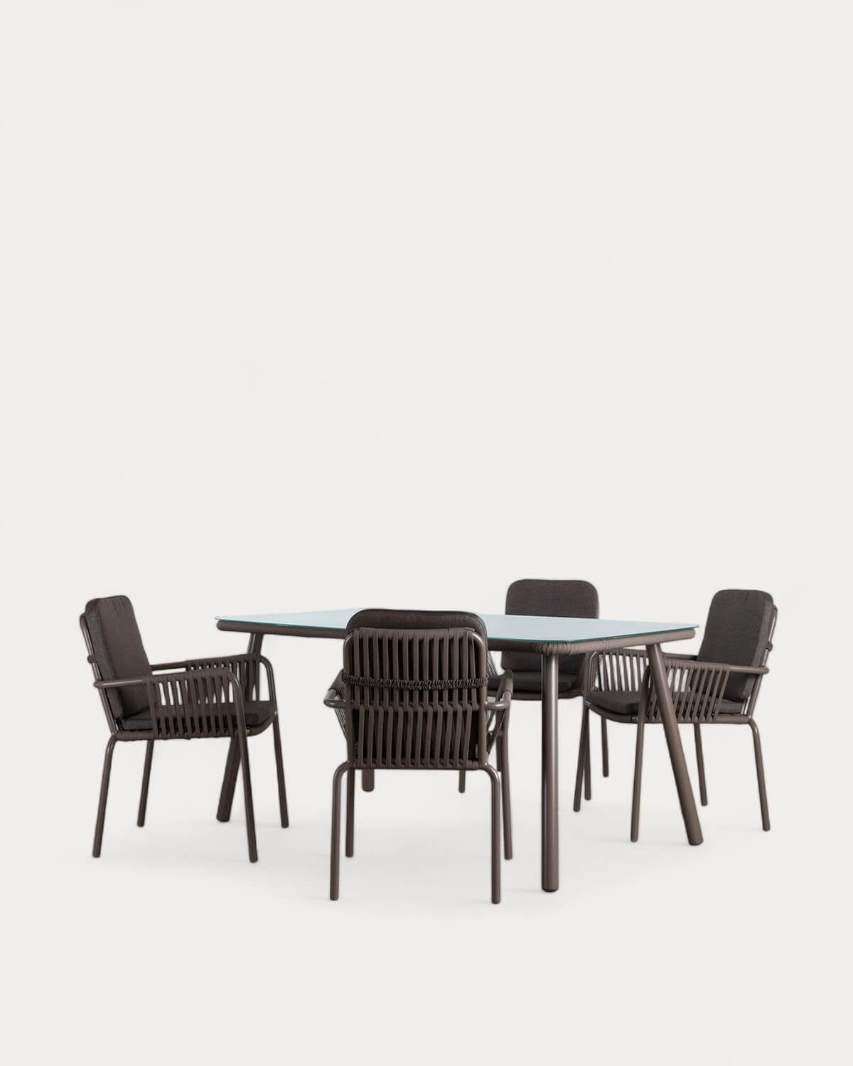 Drian - Set de Mesa Rectangular (160x90 cm) de Aluminio y Cristal con 4 Sillas de Exterior Drian