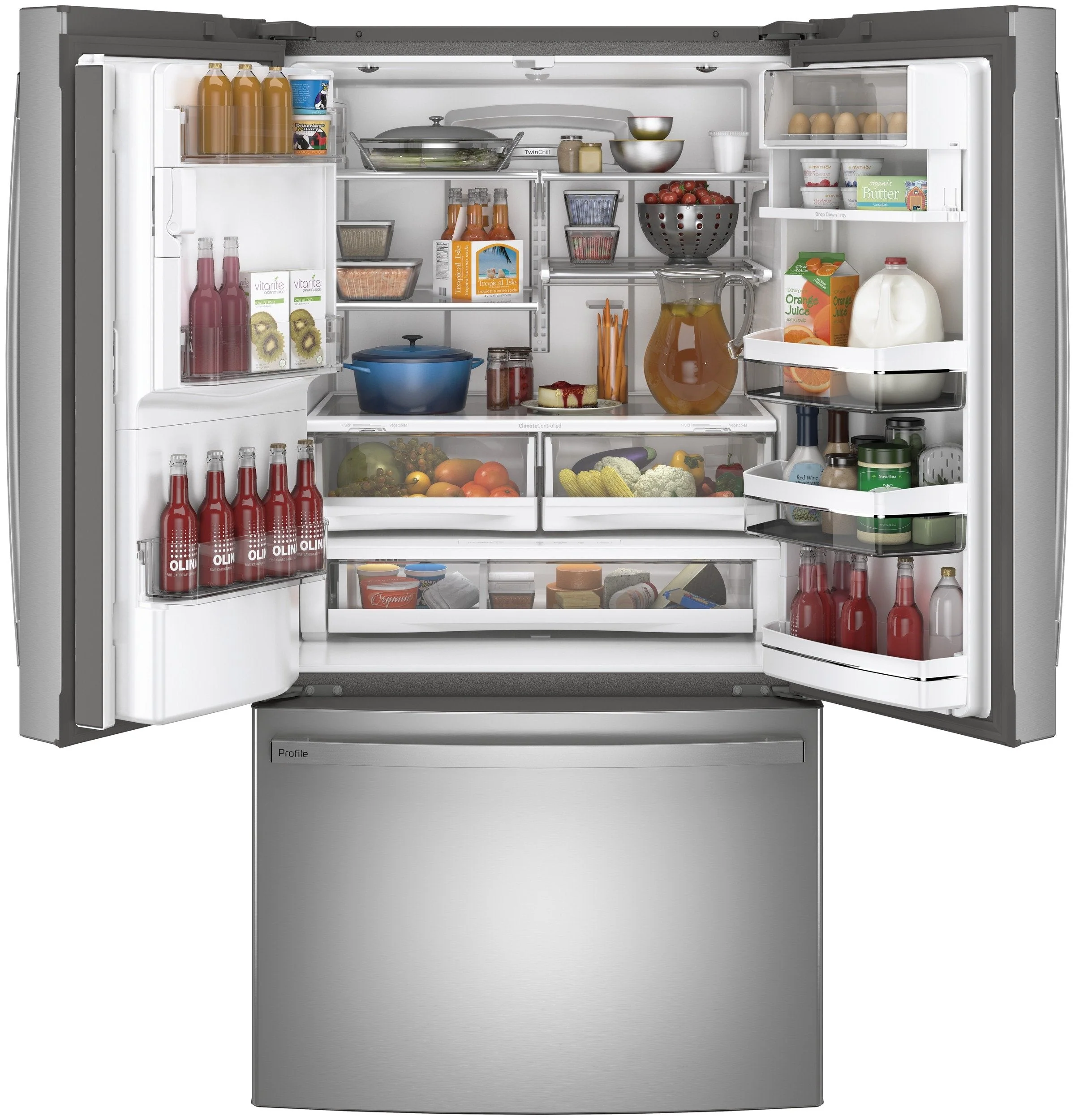 Réfrigérateur à portes françaises GE Profile™ Series ENERGY STAR® de 27,7 pi³ résistant aux empreintes digitales avec remplissage automatique mains libres