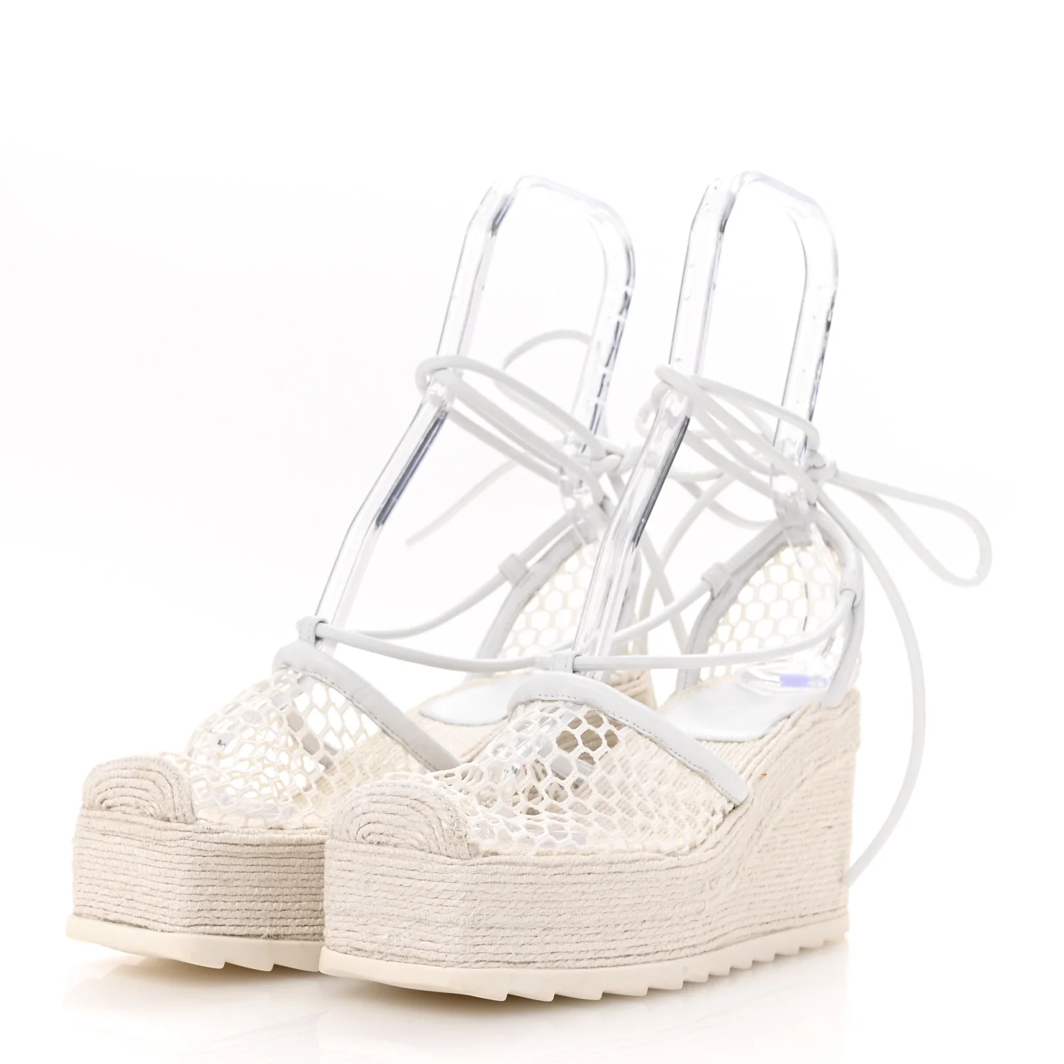 Mesh Lambskin Sporty Web Stretch Ankle Tie Espadrilles 37 Optic White