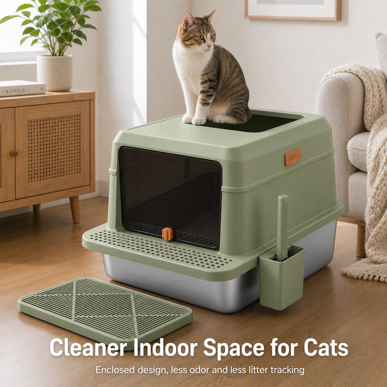 Extra Large Stainless Steel Cat Litter Box with Rounded Top Entry, Enclosed High Wall Metal Cat Toilet for Indoor Cats