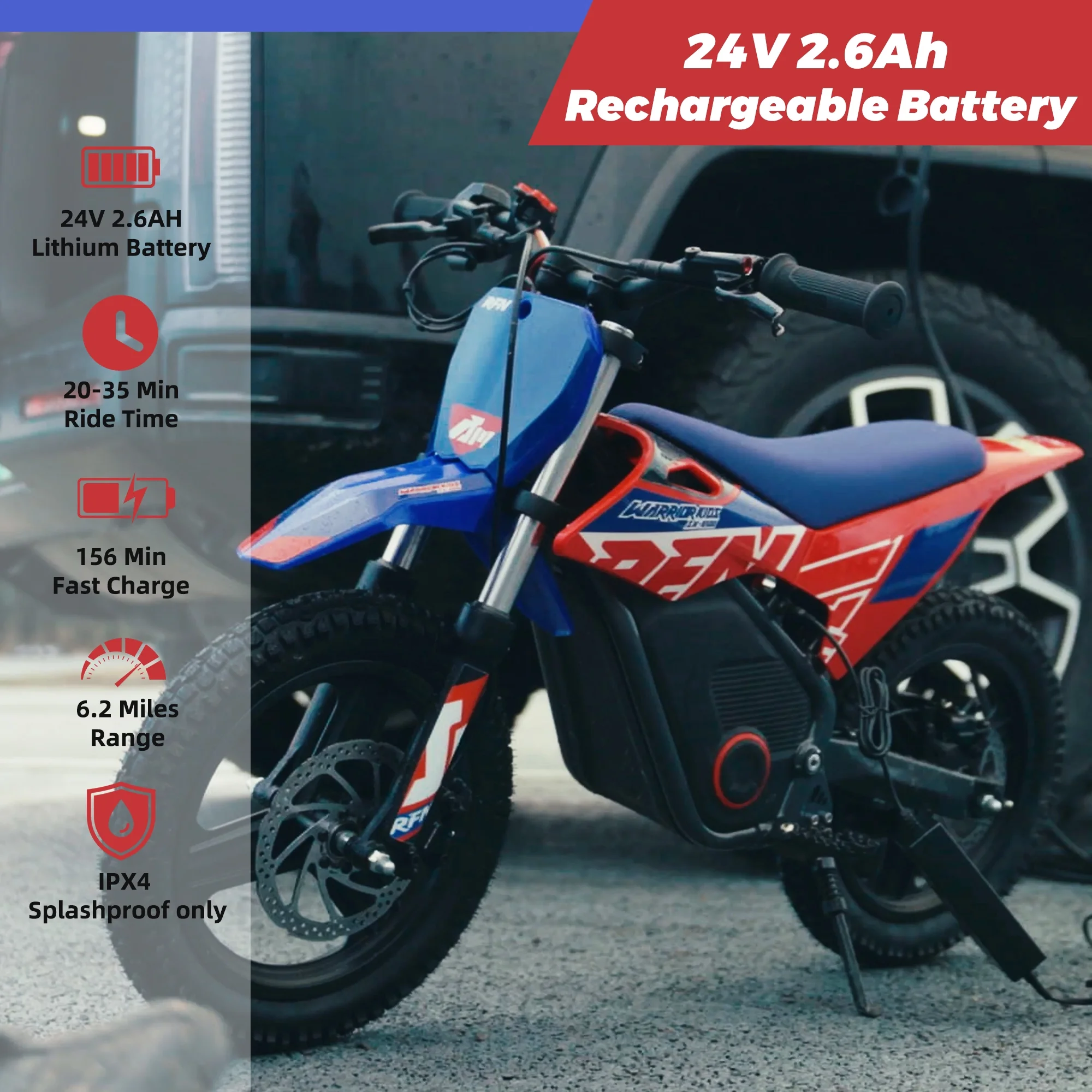 Warrior Kids SX-E150 24V 200W Kids Electric Dirt Bike �?2-Speed Off-Road Motorcycle, 8 mph, 6.2 mile Range, Ages 3-6(Warrior Kids SX-E150/8 mph) - Image 5