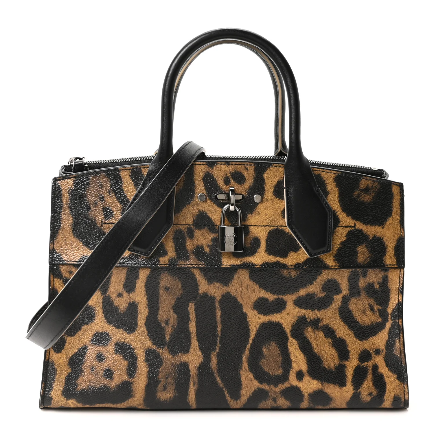 Canvas Calfskin Wild Animal Print City Steamer EW Marron
