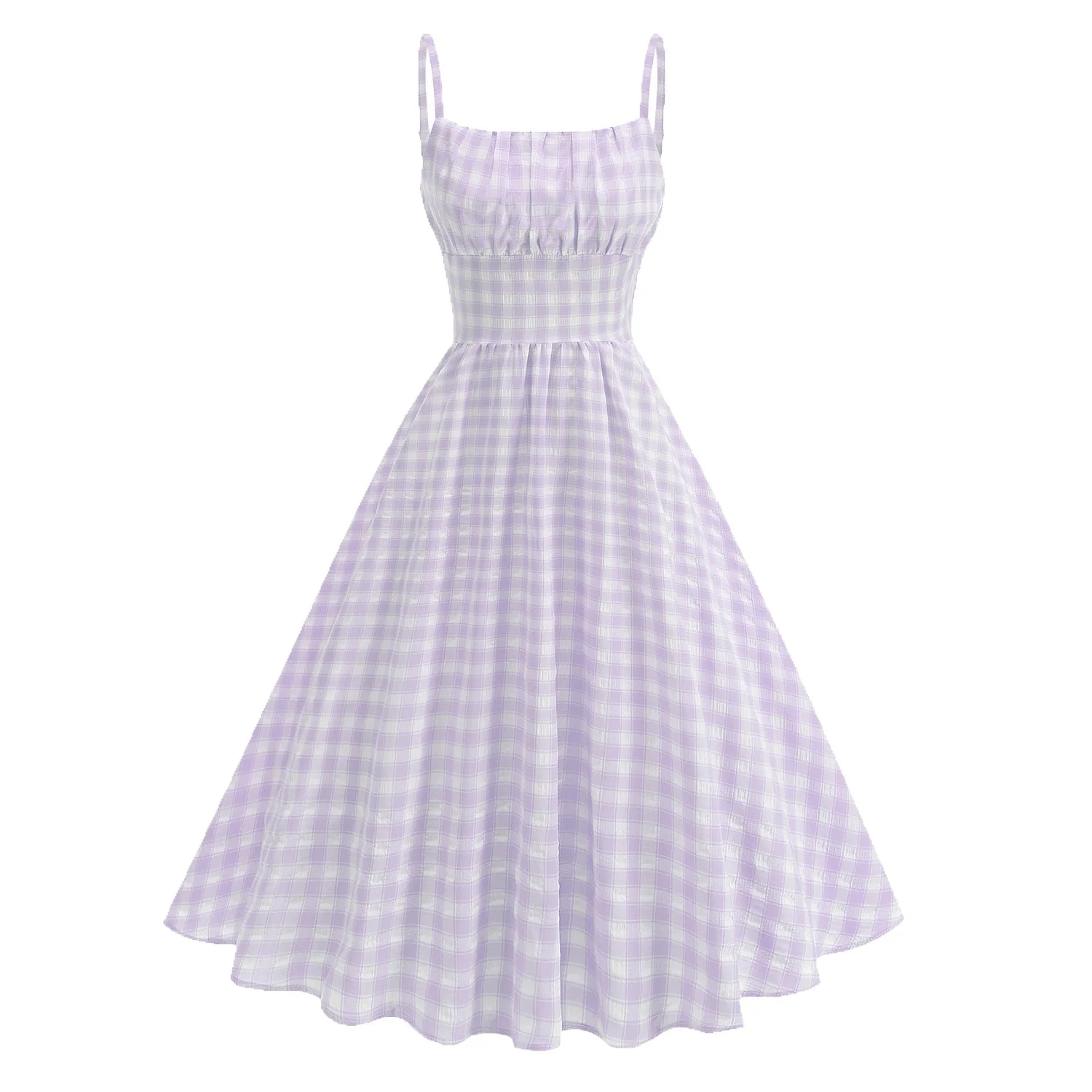 Purple Gingham Spaghetti Strap Swing Dress
