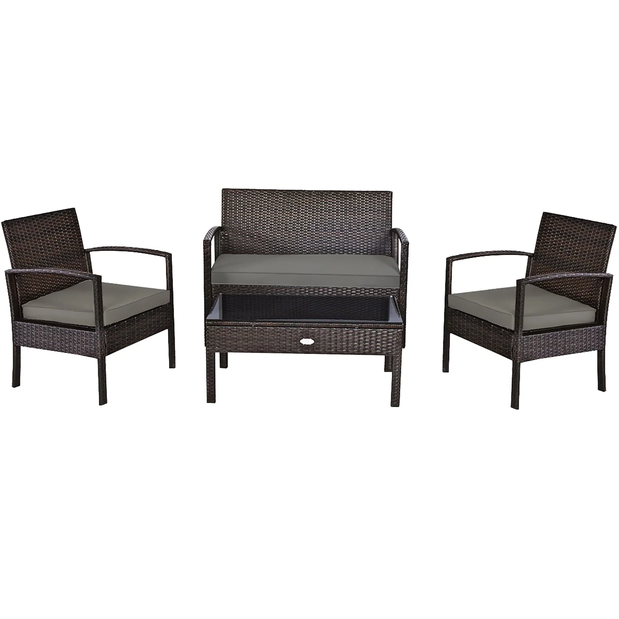 Costway 4PCS Patio Rattan Wicker Furniture Set Brown Loveseat Sofa Cushioned Garden Yard Brown