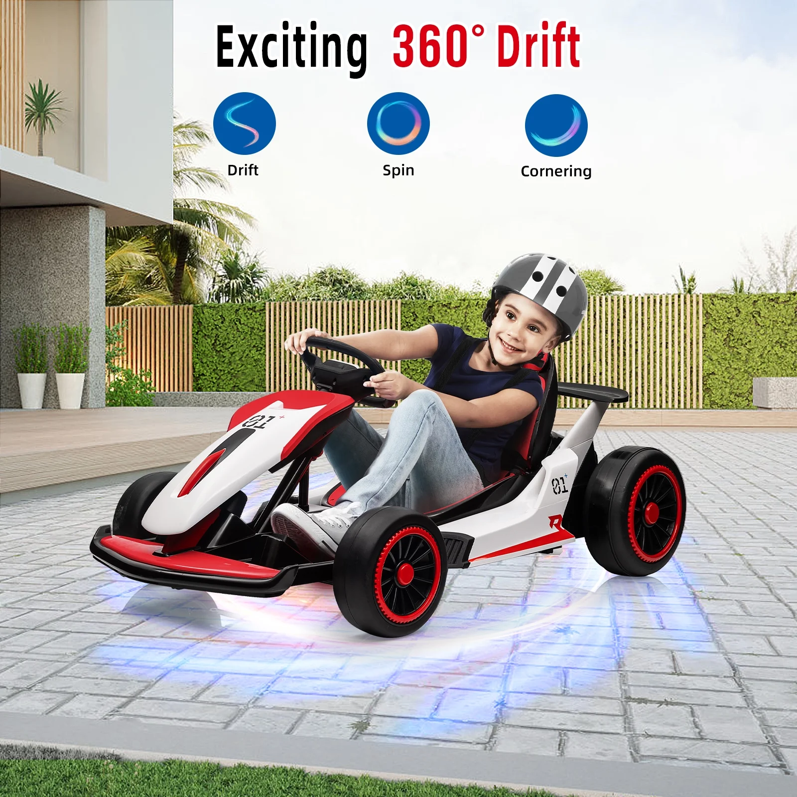 24V Drift Kart with 2X150W Strong Motor, 7AH Big Battery, Electric Pedals, Electric Go Kart Outdoor Race Toy(49.2" x 29.5" x 21.6"/Red) - Image 7