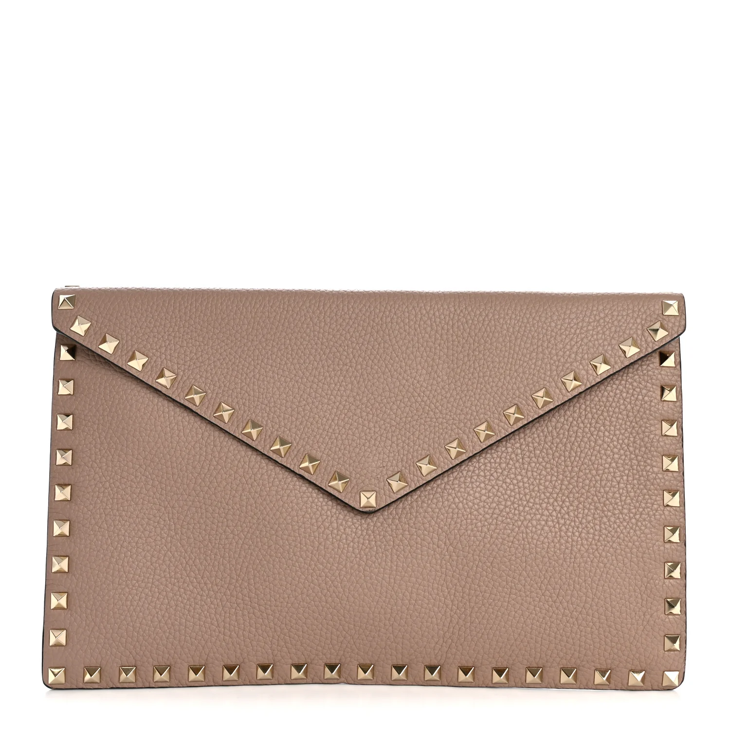 Vitello Medium Rockstud Envelope Flat Wristlet Pouch Poudre