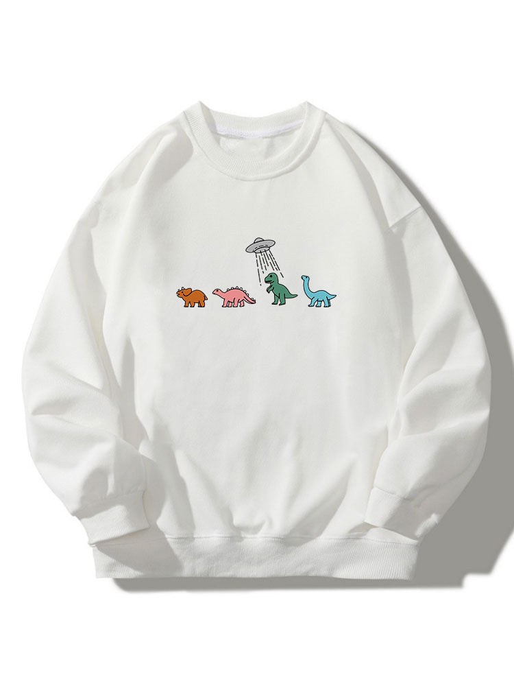 Sweat-shirt décontracté à col rond imprimé dinosaure de dessin animé