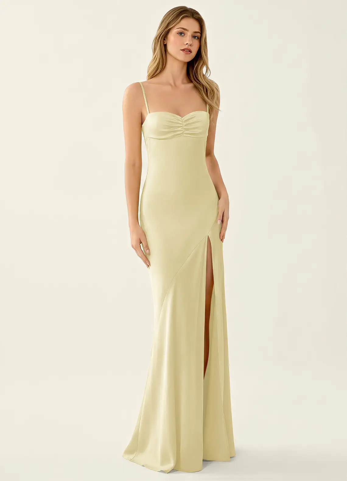 Annastazhia Lemon Sorbet High Slit Satin Party Dress