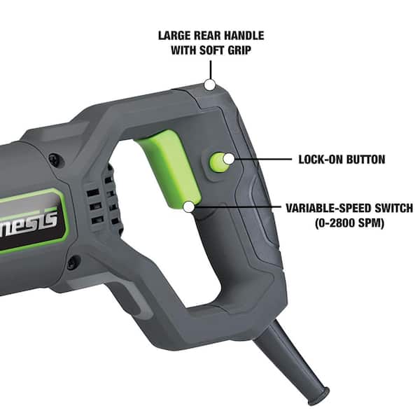 7.5 Amp Variable Speed Reciprocating Saw with Wood/Metal Cutting Blades. Quick Change and Adjustable Pivot Shoe