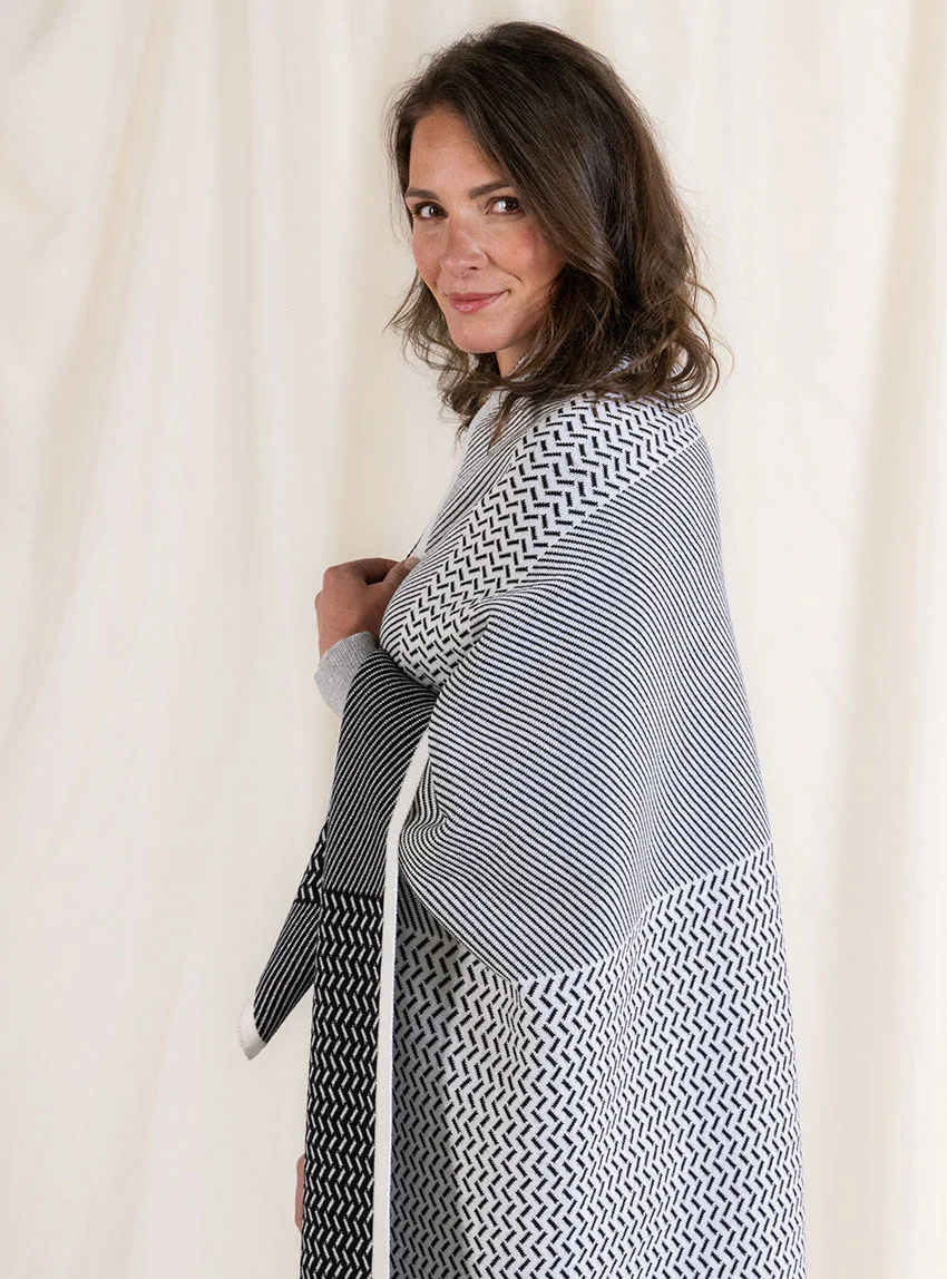 Plaid jacquard en laine mérinos noir