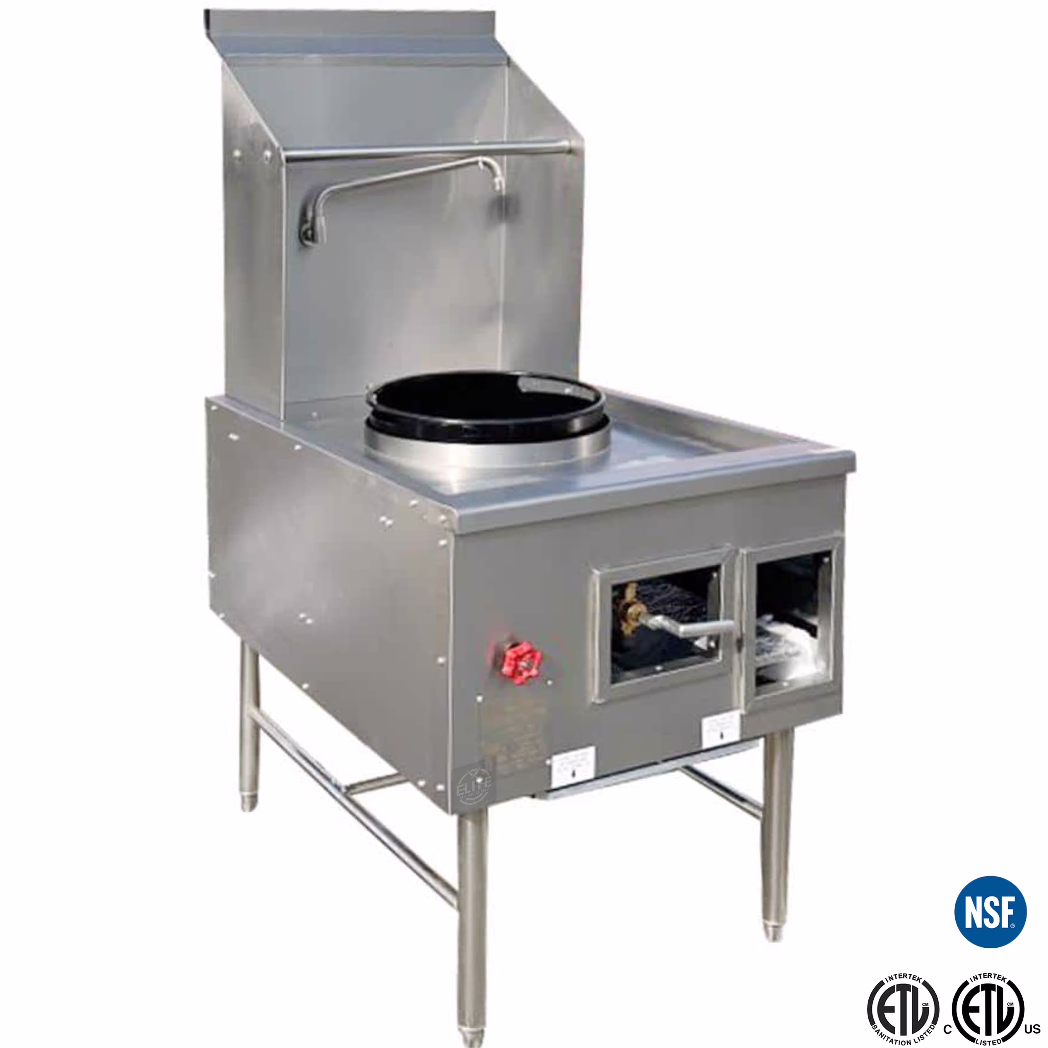NSF 28 In. with 16 In. 1 Hole Commercial Restuarant Wok Range with Waterfall, Natural Gas Wok Accessory Range 125, 000BTU