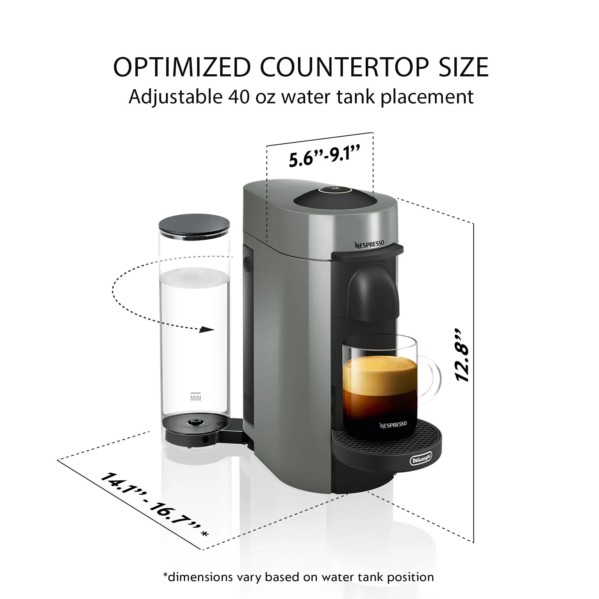Nespresso New Vertuo Plus Coffee and Espresso Machine by De'Longhi with Aerocinno, Gray, Single - Serve Brewers