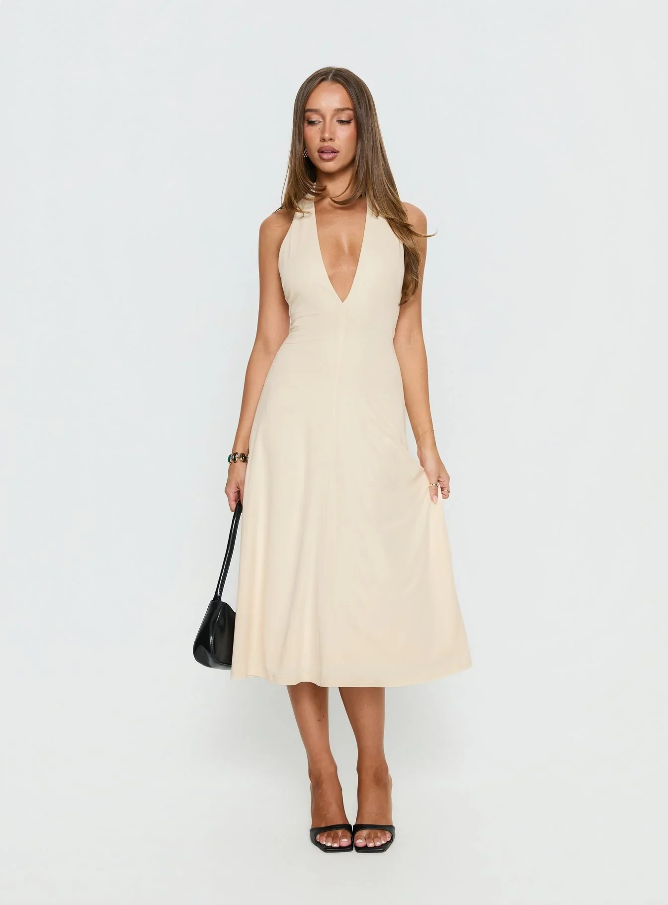 Morganne Halter Plunge Midi Dress Butter