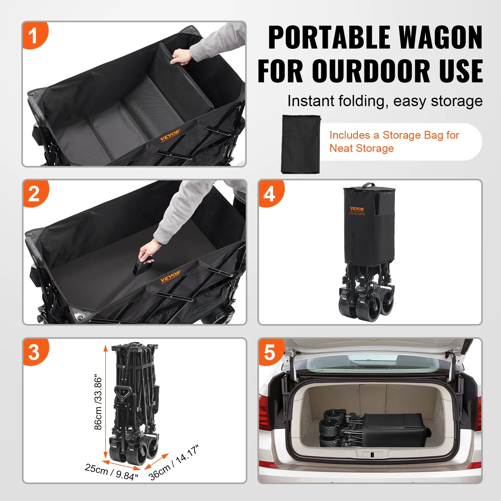 Foldable Double Decker Wagon, 400L Collapsible Wagon Cart with All-Terrain Wheels,Heavy Duty Folding Wagon Cart 350-450 lbs Weight Capacity for Camping,Shopping,Garden,52" Extra Long Extender - Image 4