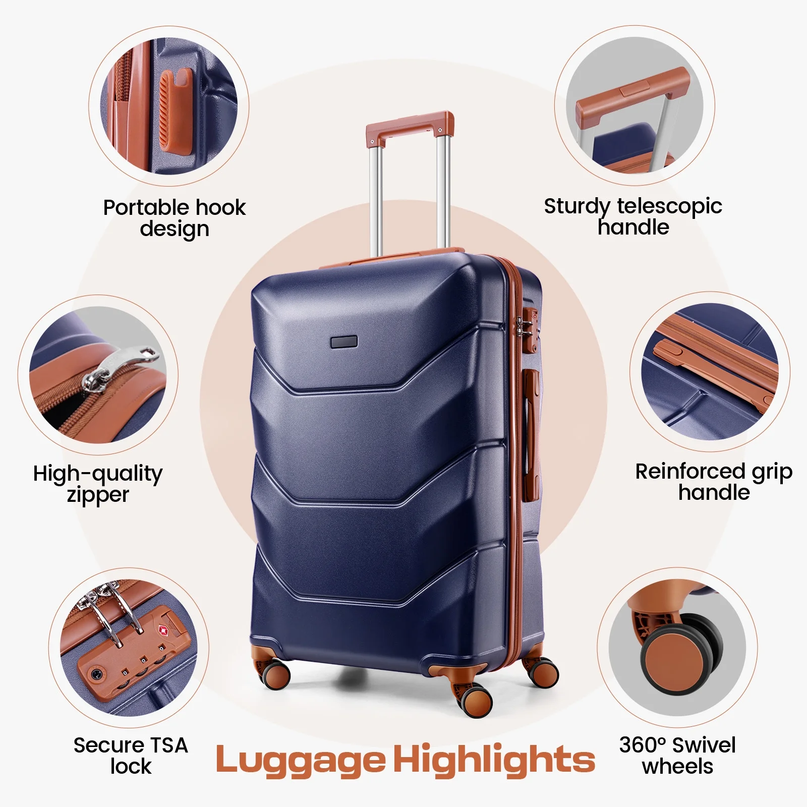 3 Piece Luggage Sets with Wheels, Hardshell 3 Pc Suitcases with TSA Lock Hardside Lightweight 3-Piece Hardshell Luggage Sets for Travel 20in 24in 28in, Blue - Image 2