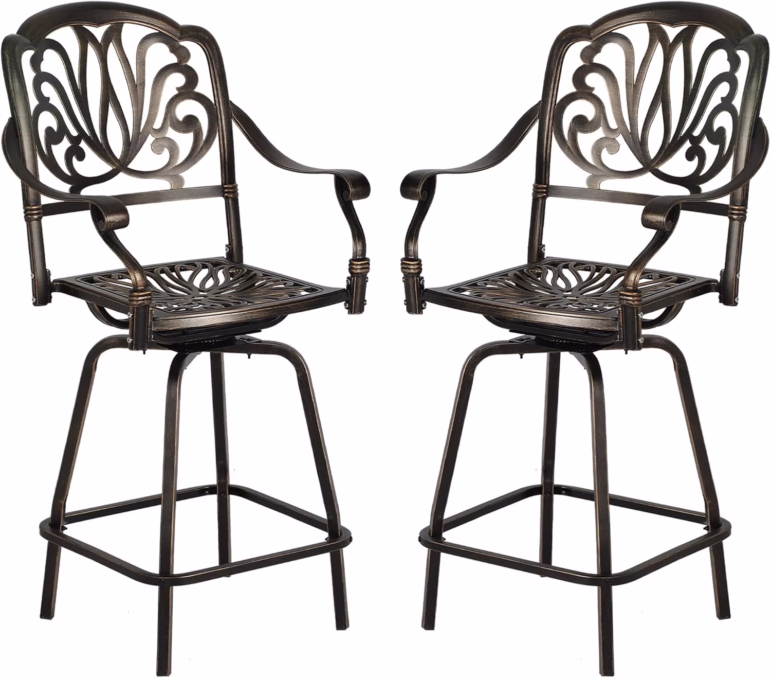Magic Union Outdoor Cast Aluminum Swivel Bar Stools Set of 2, Patio Height Bartools Chairs, 2 Piece Patio High Dining Bistro Chairs for Garden Backyard (Without Cushion)