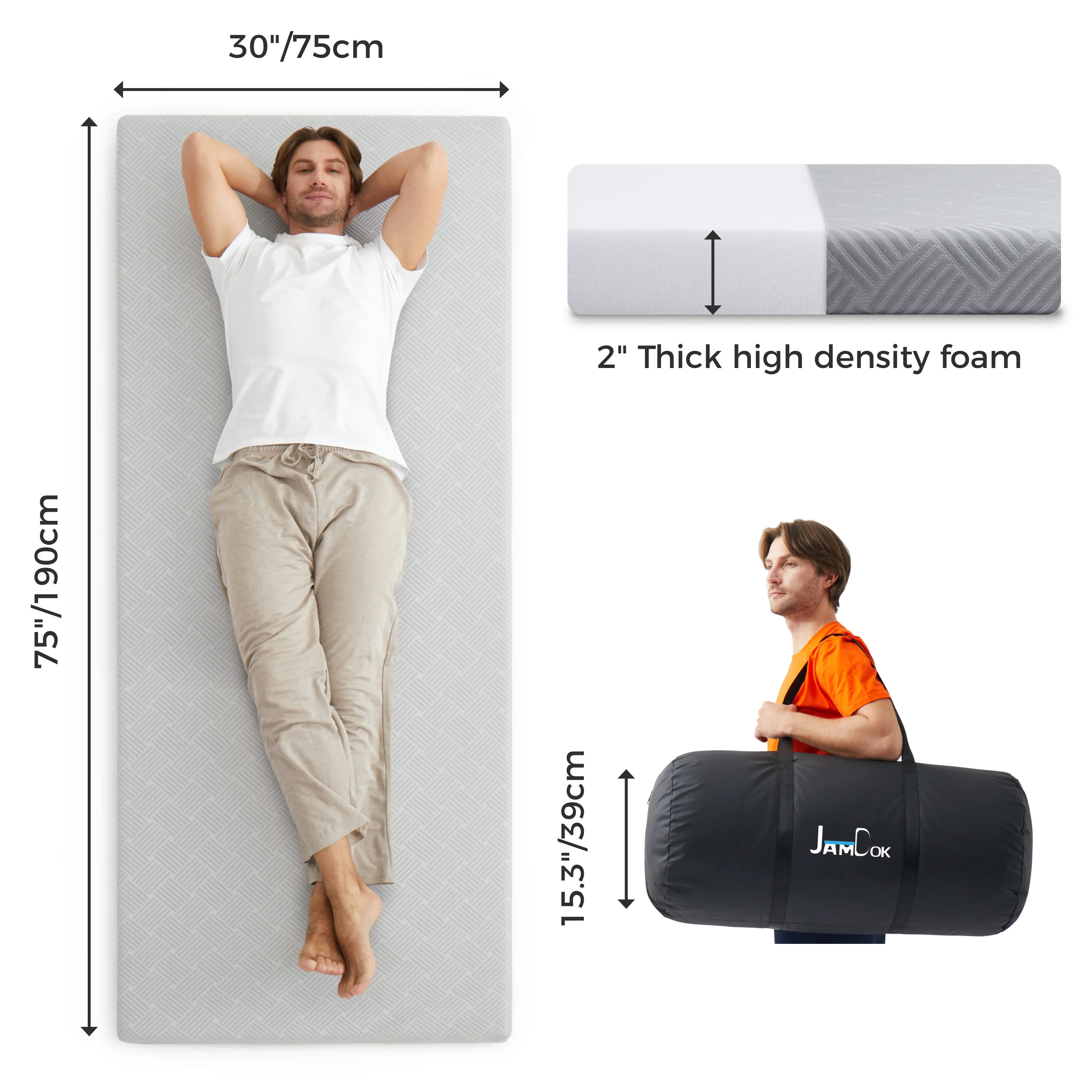 Camping Mattress for Hot Sleeper, Waterproof Cooling Cover, Roll Up Foam Sleeping Pad with Storage Bag,Cot Mattress Topper for Summer Camping, Hiking,Car,Tent,Travel(75 x 30 x 2 inches)(Mattress Only) - Image 5