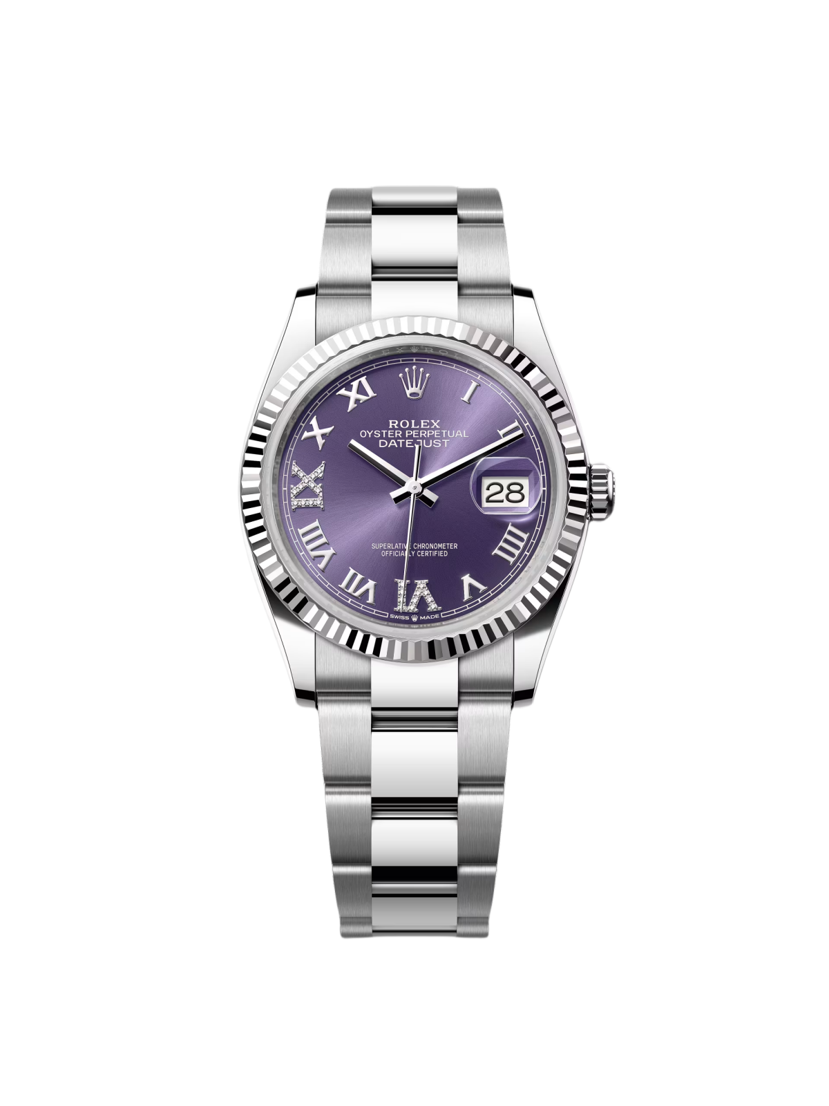 【Super Clone】RLX  Datejust 36mm 126234 Datejust Aubergine Purple Diamond Roman Oyster Stainless Steel