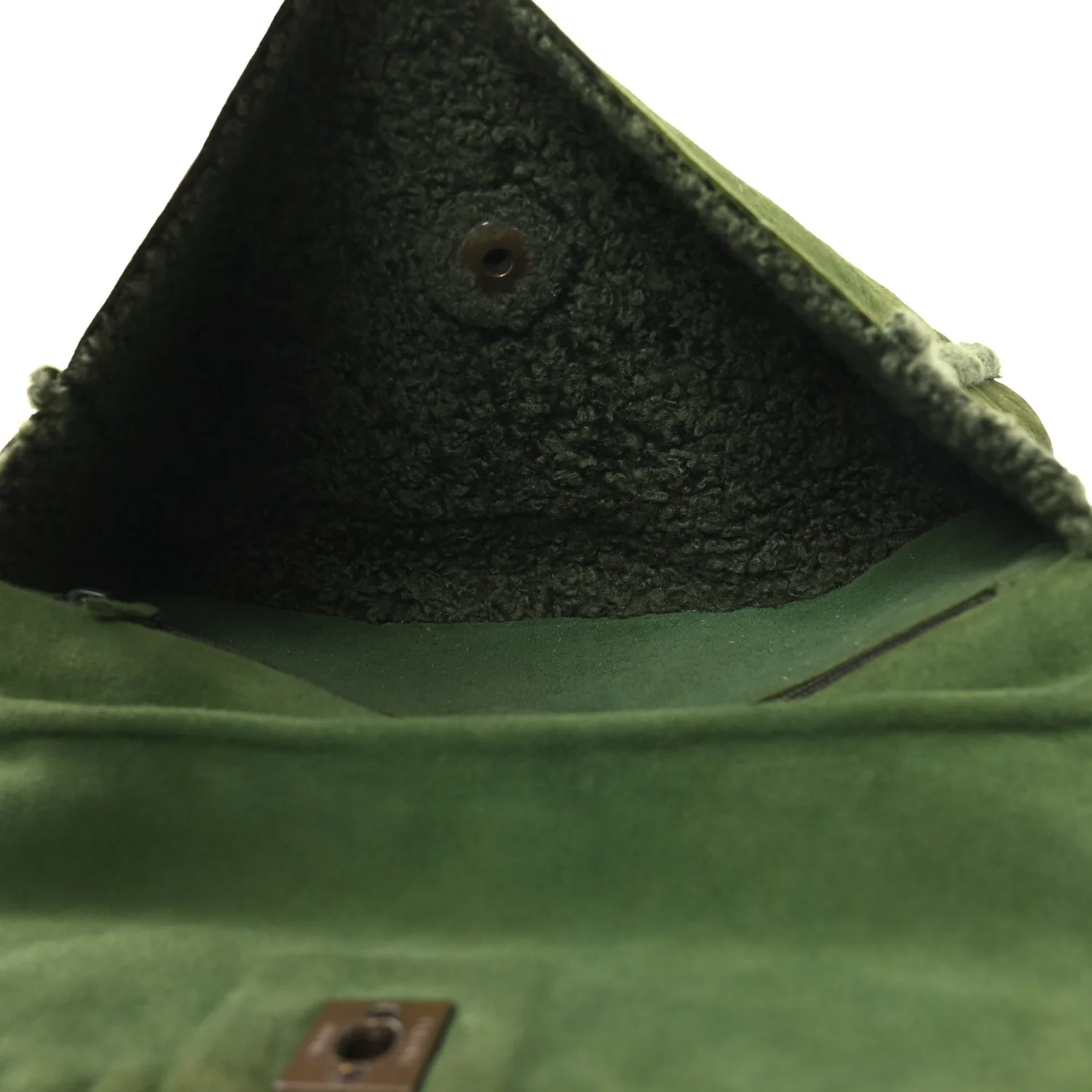 Suede Shearling Flap Clutch Green