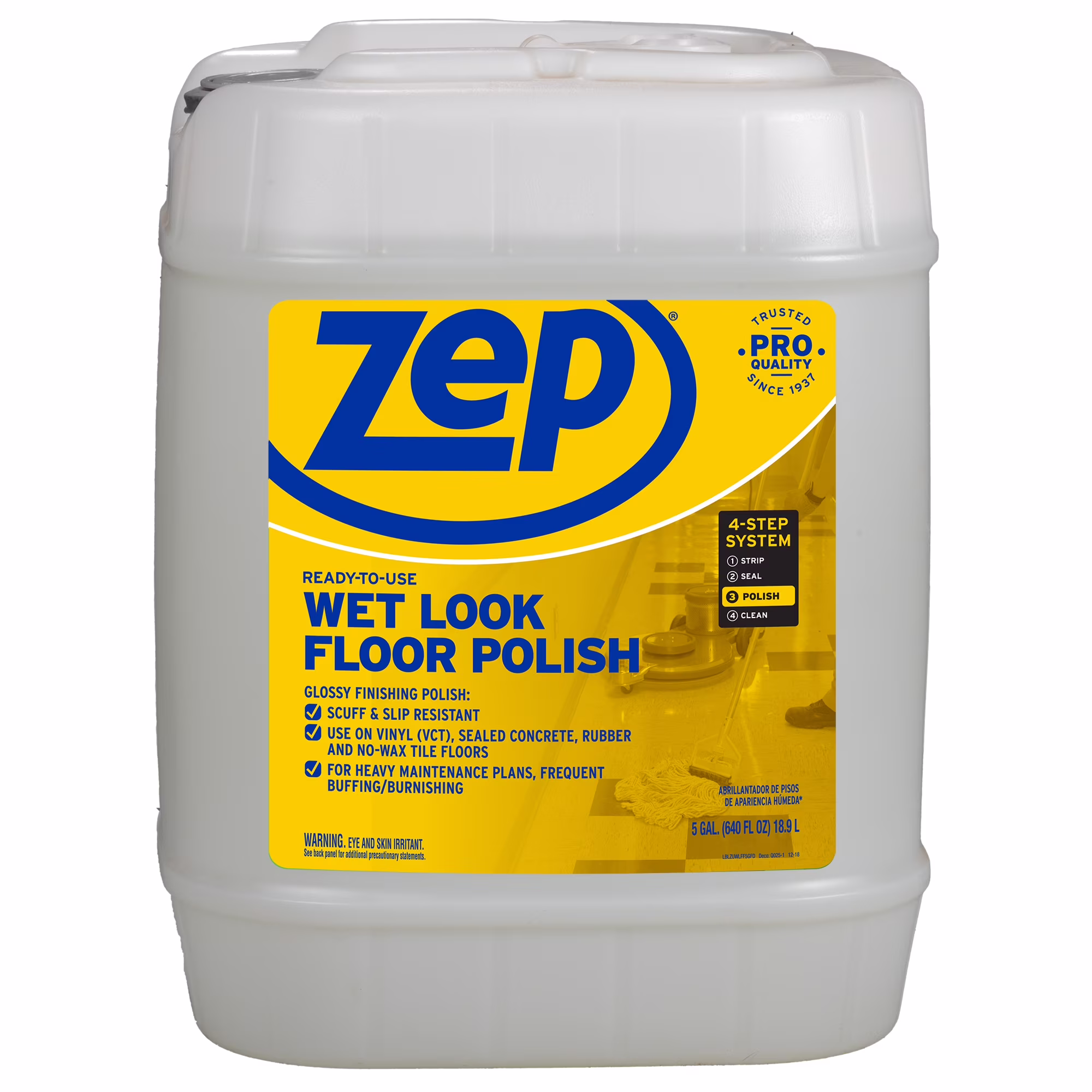 Wet Look Floor Polish 5 Gallon (1 Unit) ZUWLFF5G Long-Lasting Glossy Finishing Polish for Vinyl (VCT), Concrete, and Tile Floors(1)