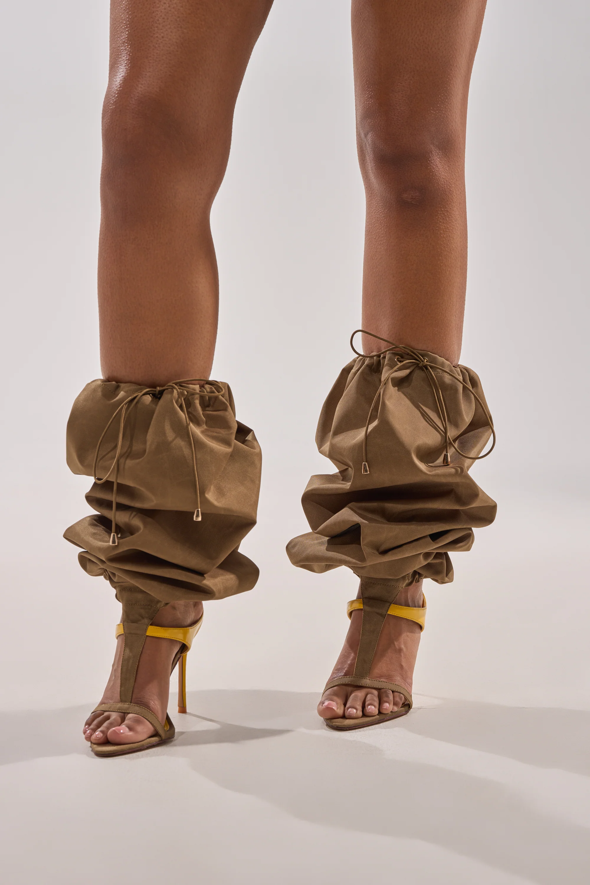 AKIRA GOLD ZIDANE OLIVE CANVAS SLOUCHY STILETTO SANDAL - Akira Store