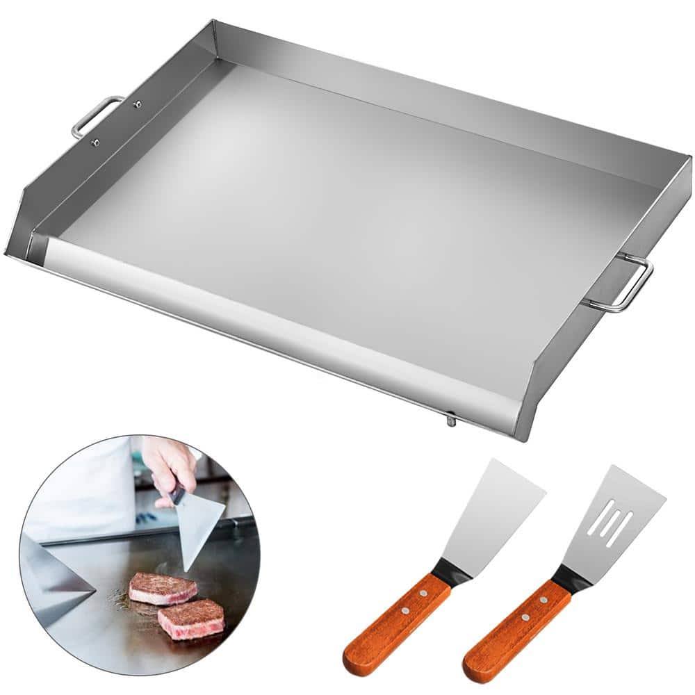 VEVOR 32 in. x 17 in. Stainless Steel Griddle Universal Flat Top Rectangular Plate BBQ Charcoal/Gas Grill for Camping