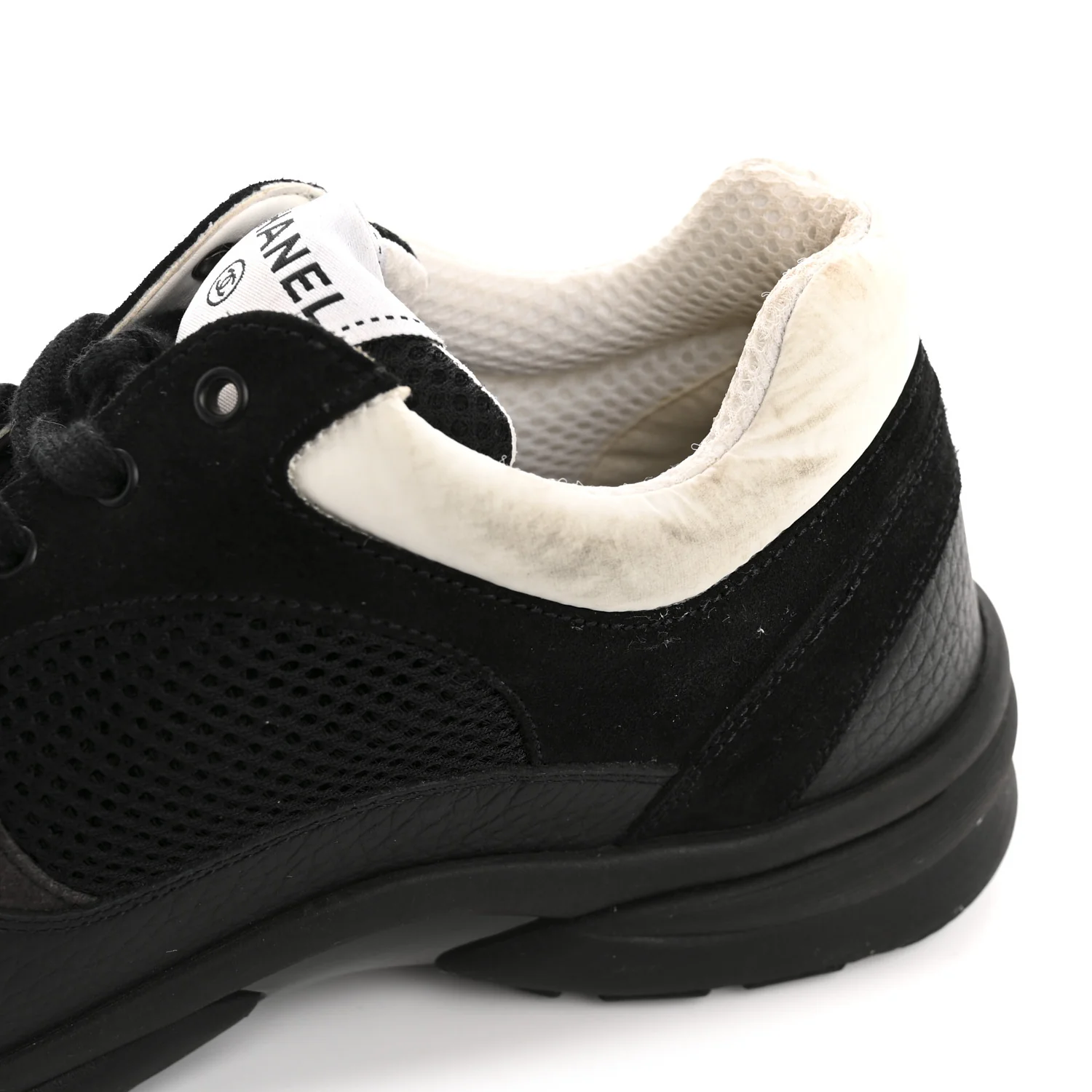Mesh Suede Grained Calfskin Womens CC Sneakers 39.5 Black White