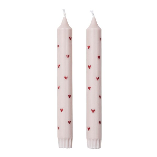 Amor kronelys hjerter 19 cm 2 stk soft pink/red