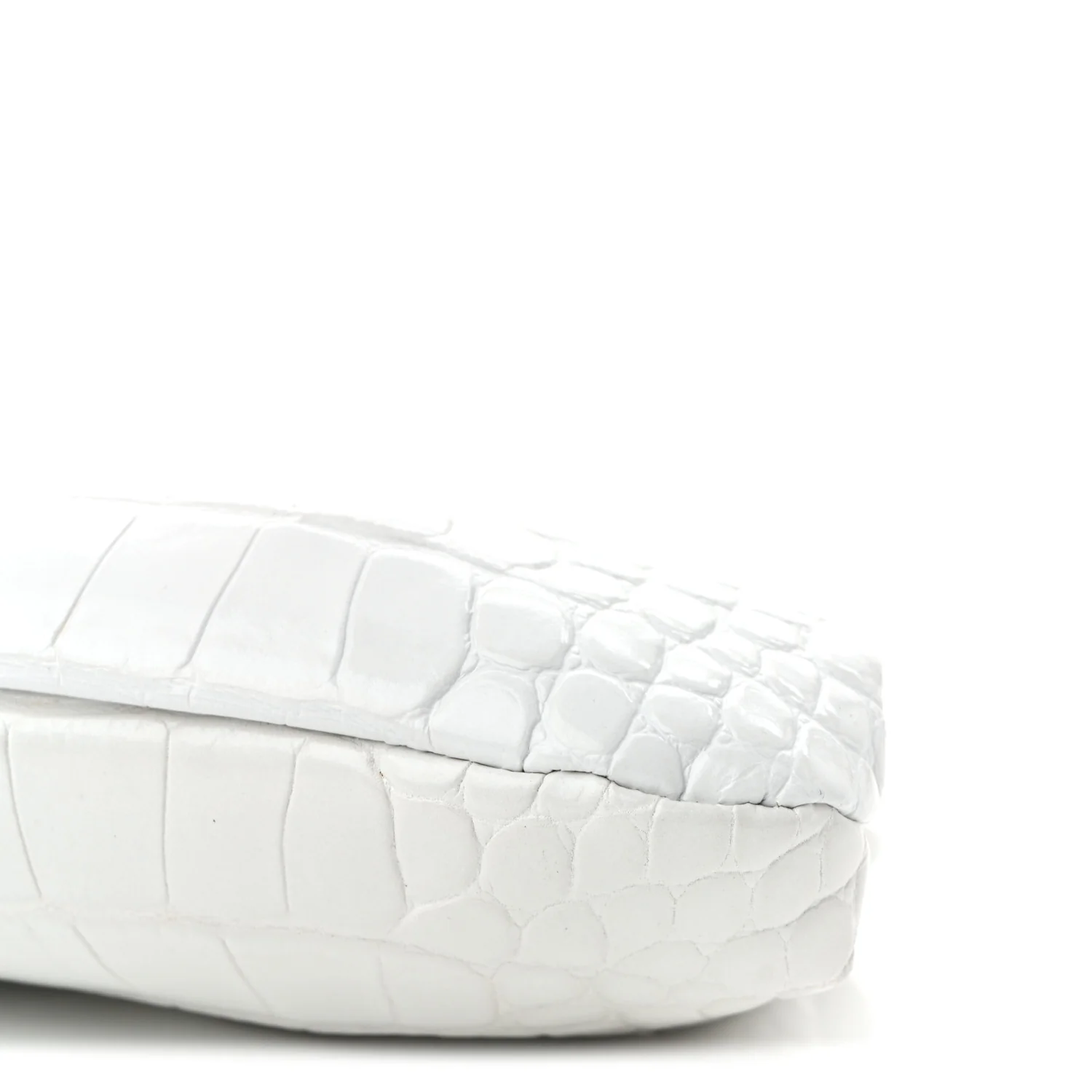 Shiny Supple Calfskin Logo Crocodile Embossed Cloud Clutch XS White