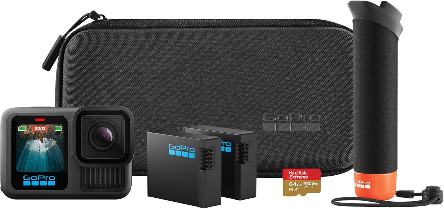 Caméra d'action noire étanche avec vidéo 5,3K60, photo 27 MP + compatible avec les objectifs de la série HB