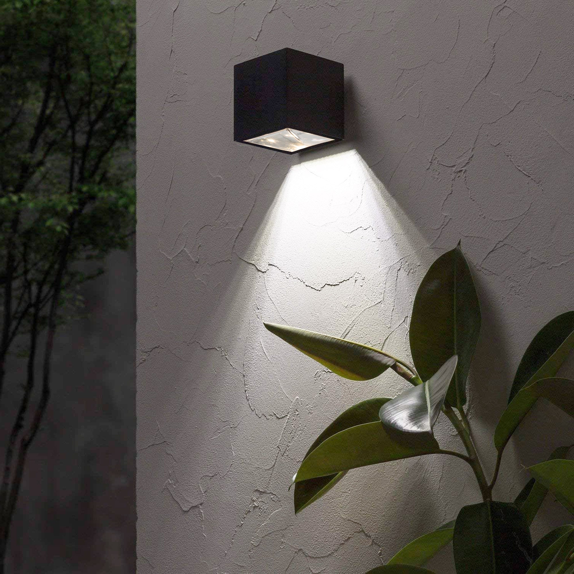 KS Verlichting Set 4 stuks LED Solar Cube wandlamp zwart vierkant